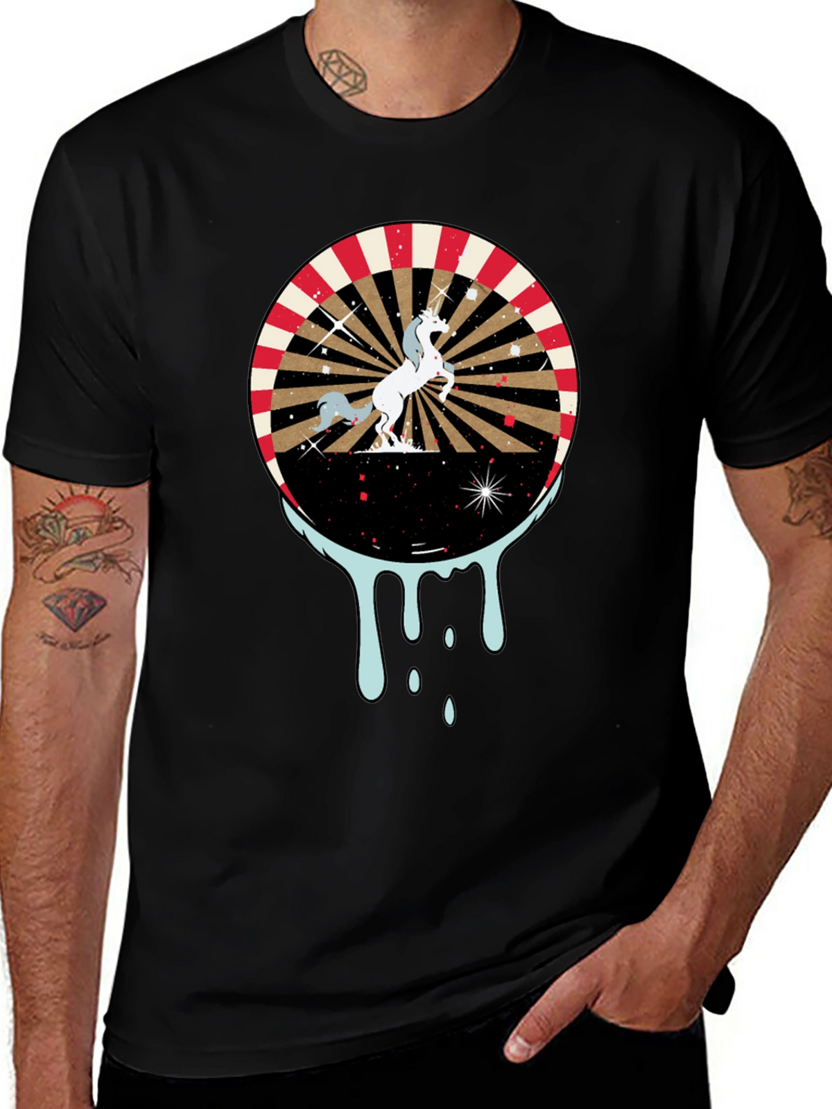 Unicorn Graphic Print Mens Black T-Shirt