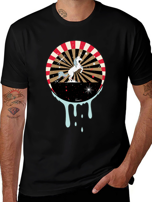 Unicorn Graphic Print Mens Black T-Shirt