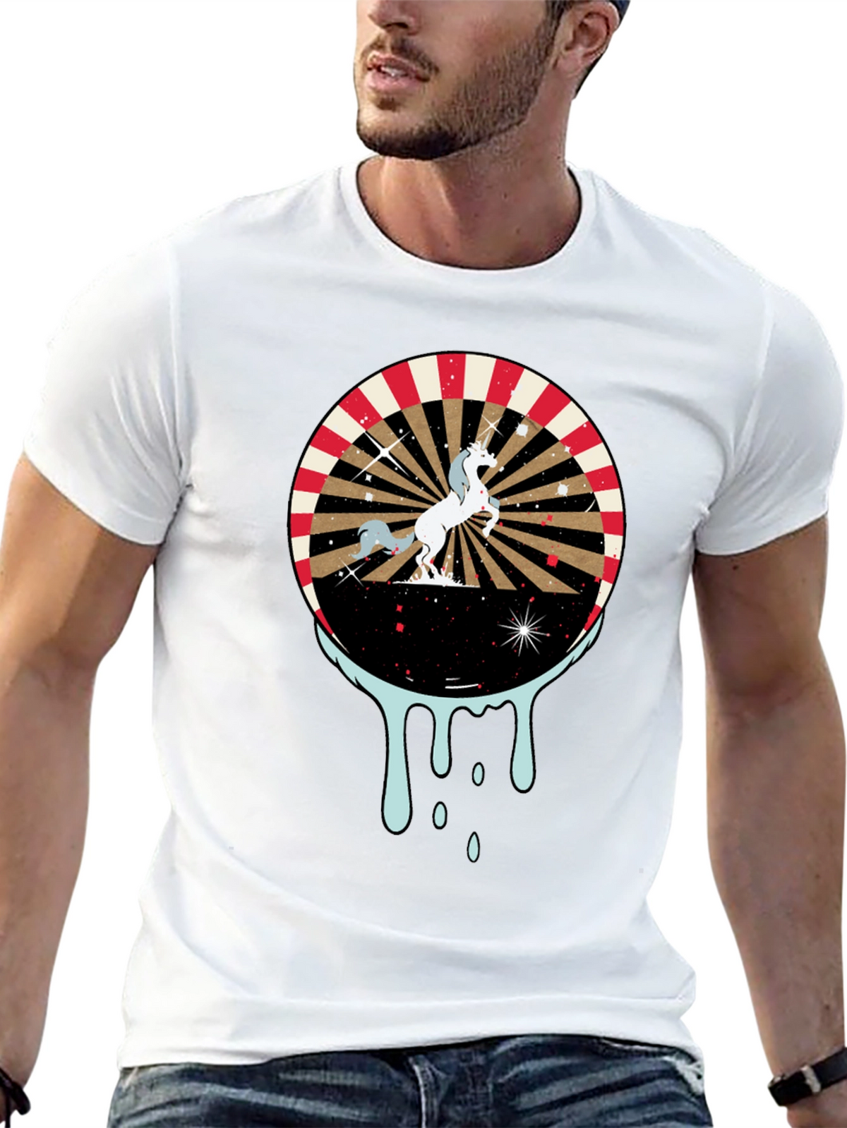 Unicorn Graphic Print Mens Black T-Shirt