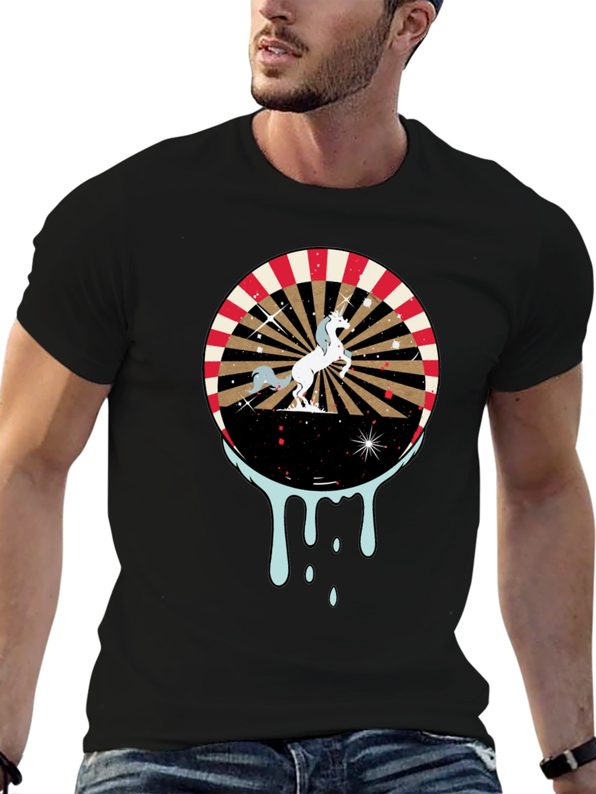 Unicorn Graphic Print Mens Black T-Shirt