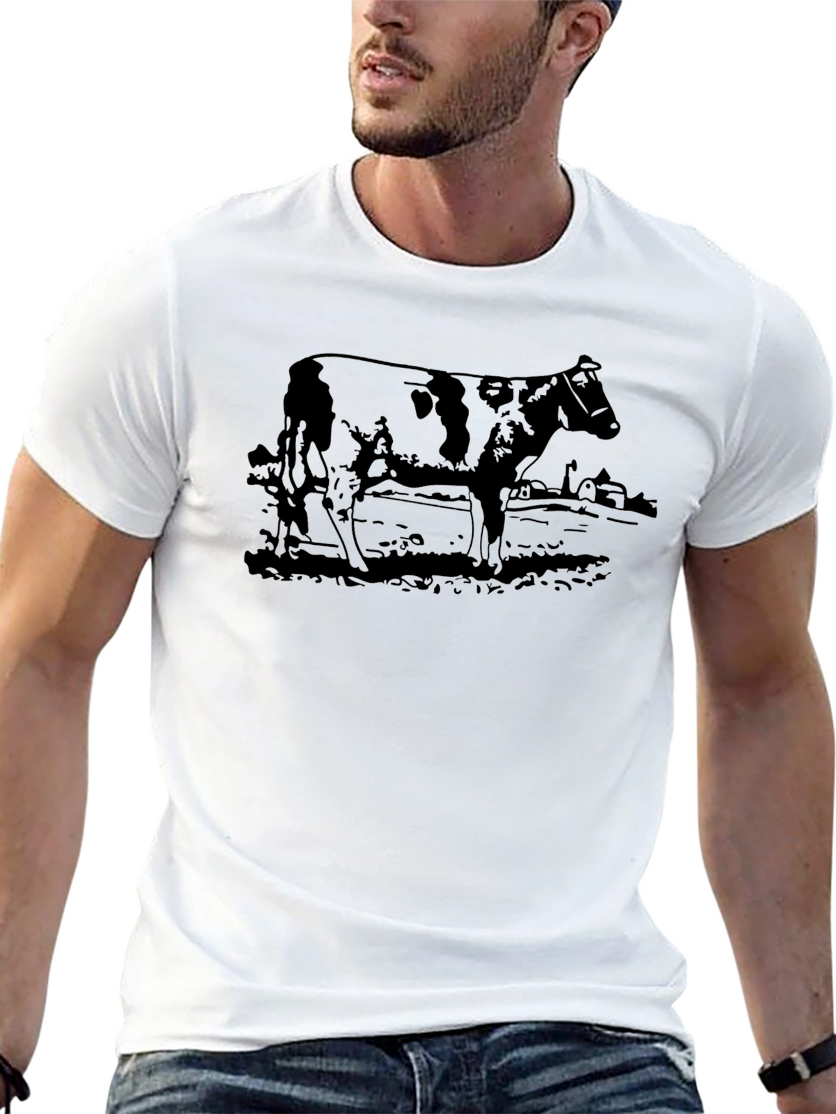 Cow Graphic Tee - Black Cotton T-Shirt