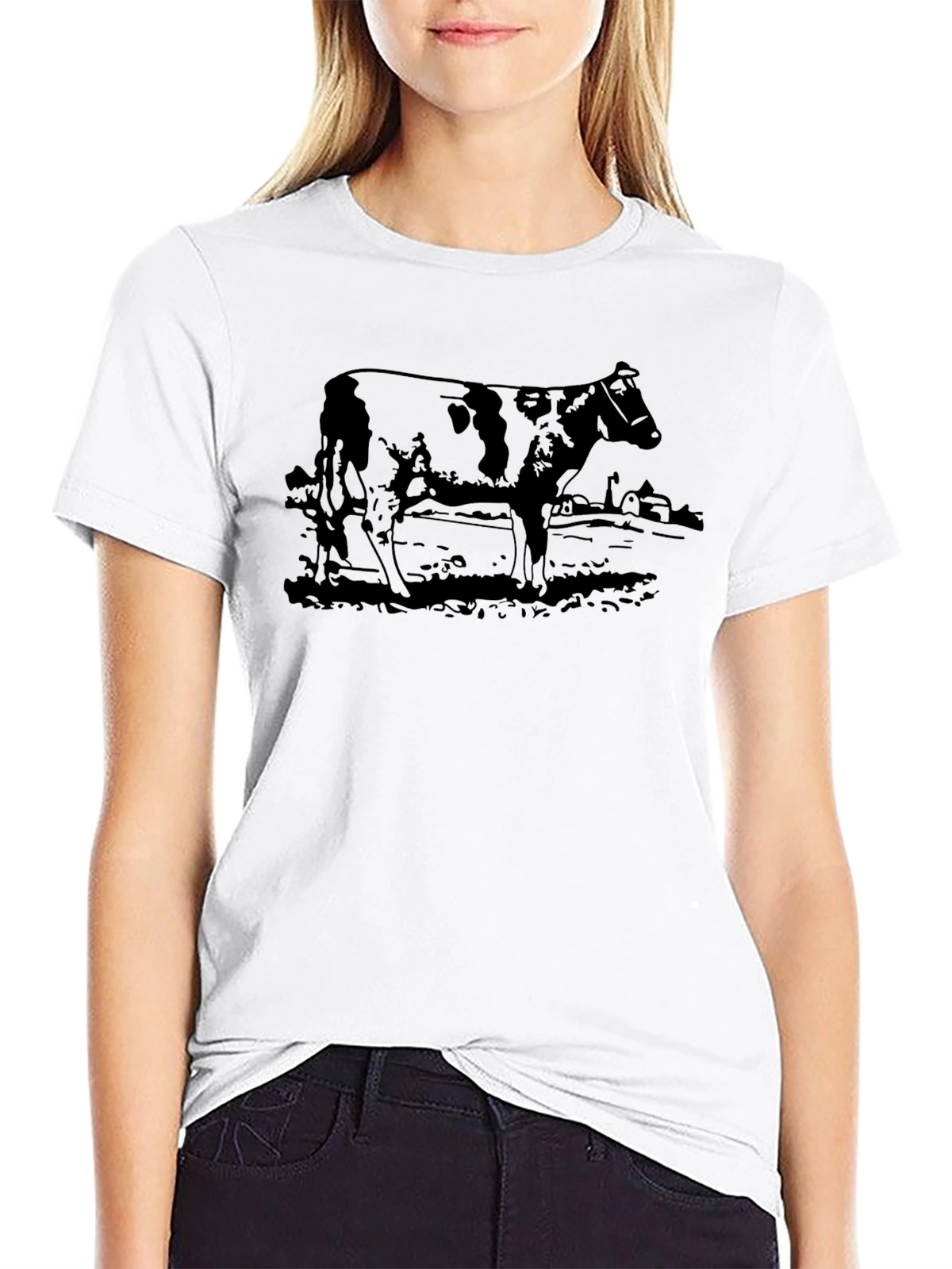 Cow Graphic Tee - Black Cotton T-Shirt