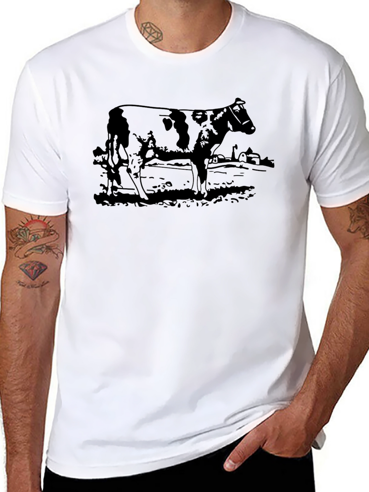 Cow Graphic Tee - Black Cotton T-Shirt
