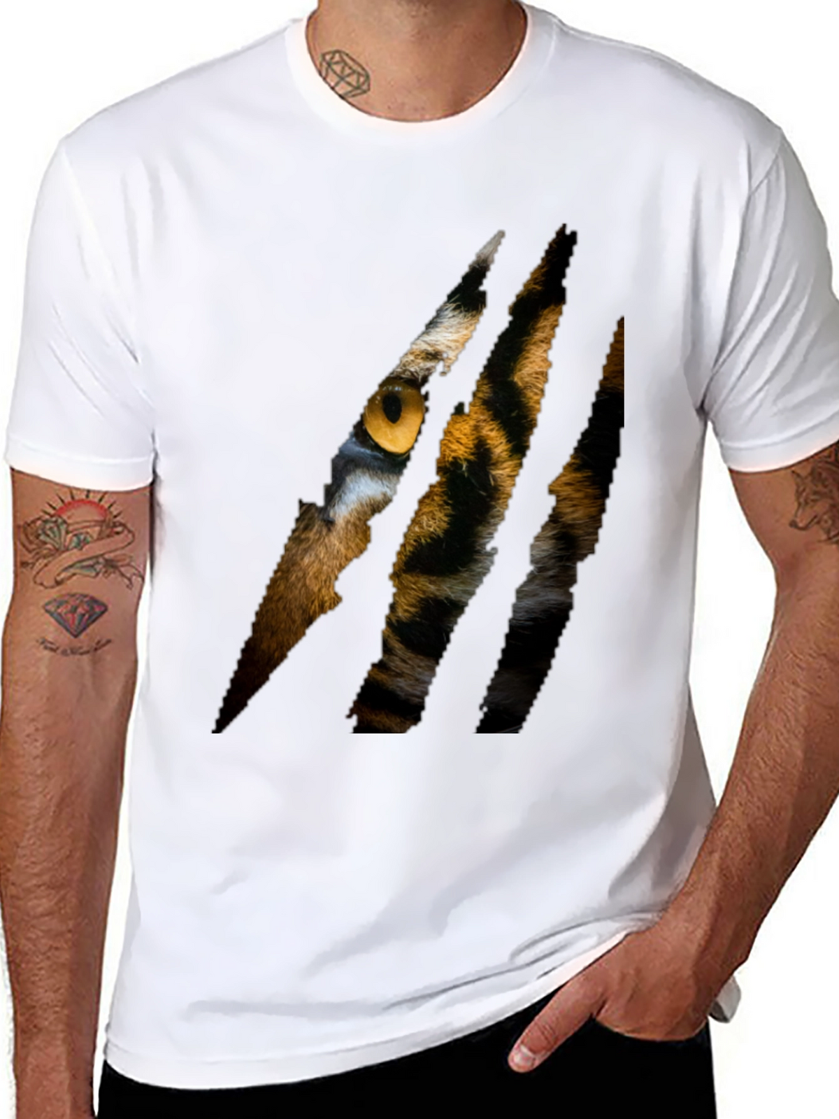 Mens Black Tiger Eye Graphic T-Shirt