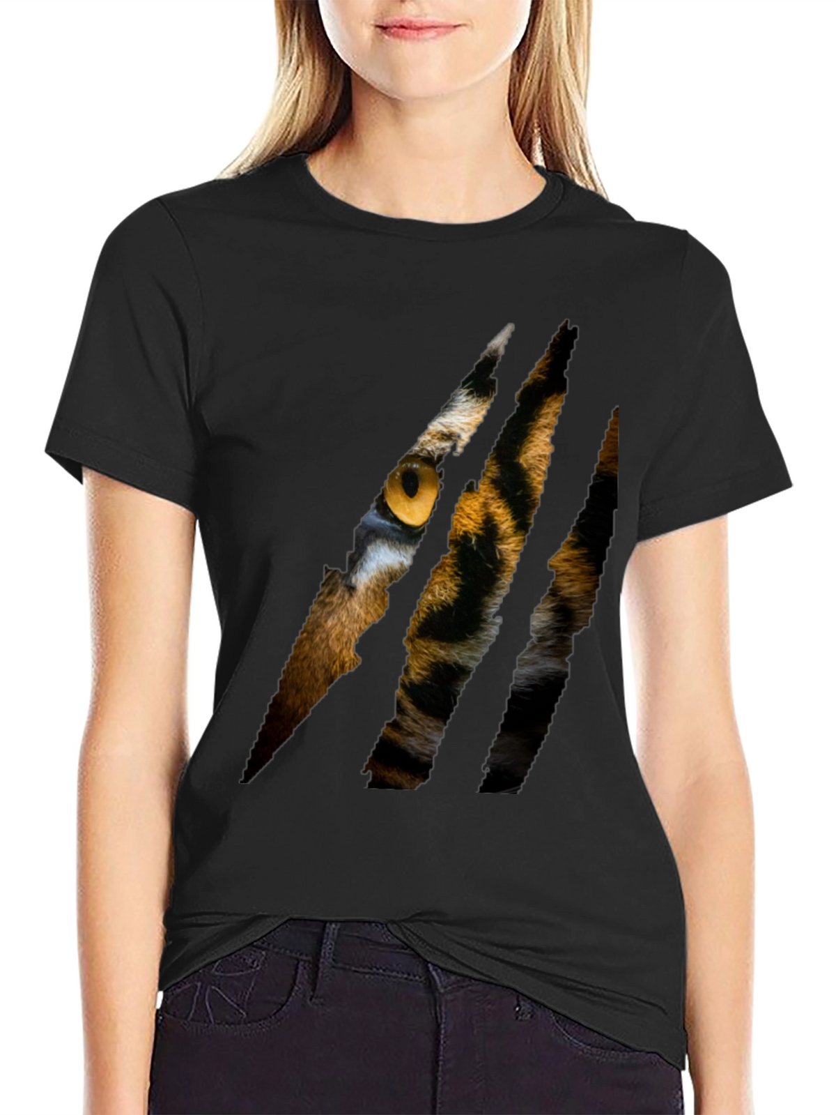 Mens Black Tiger Eye Graphic T-Shirt