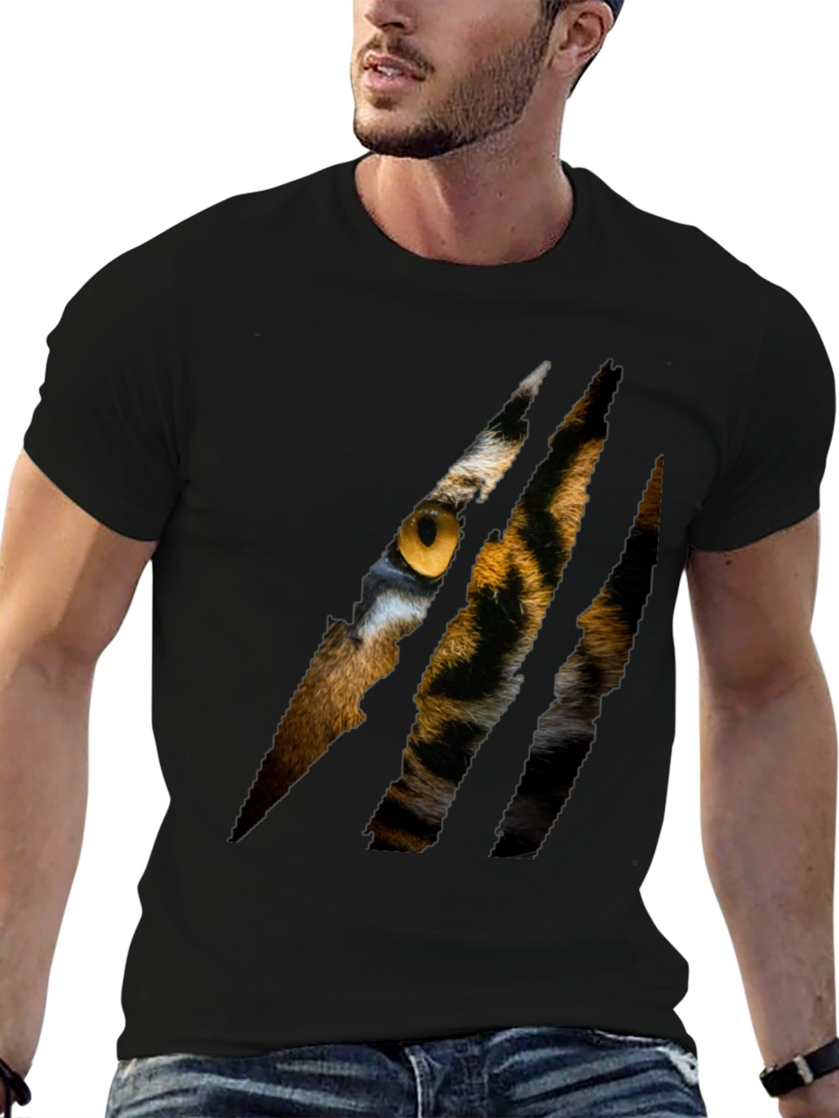 Mens Black Tiger Eye Graphic T-Shirt