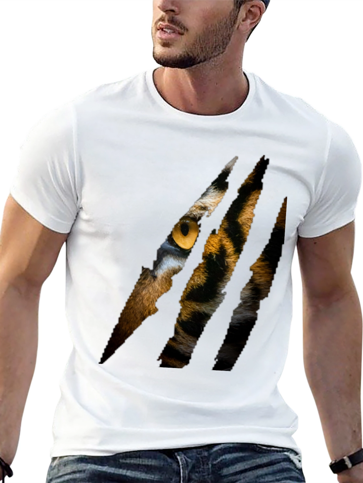 Mens Black Tiger Eye Graphic T-Shirt