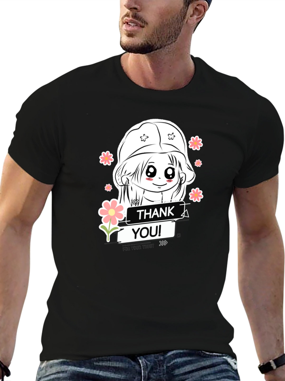 Thank You Trust Graphic Tee - Black Cotton