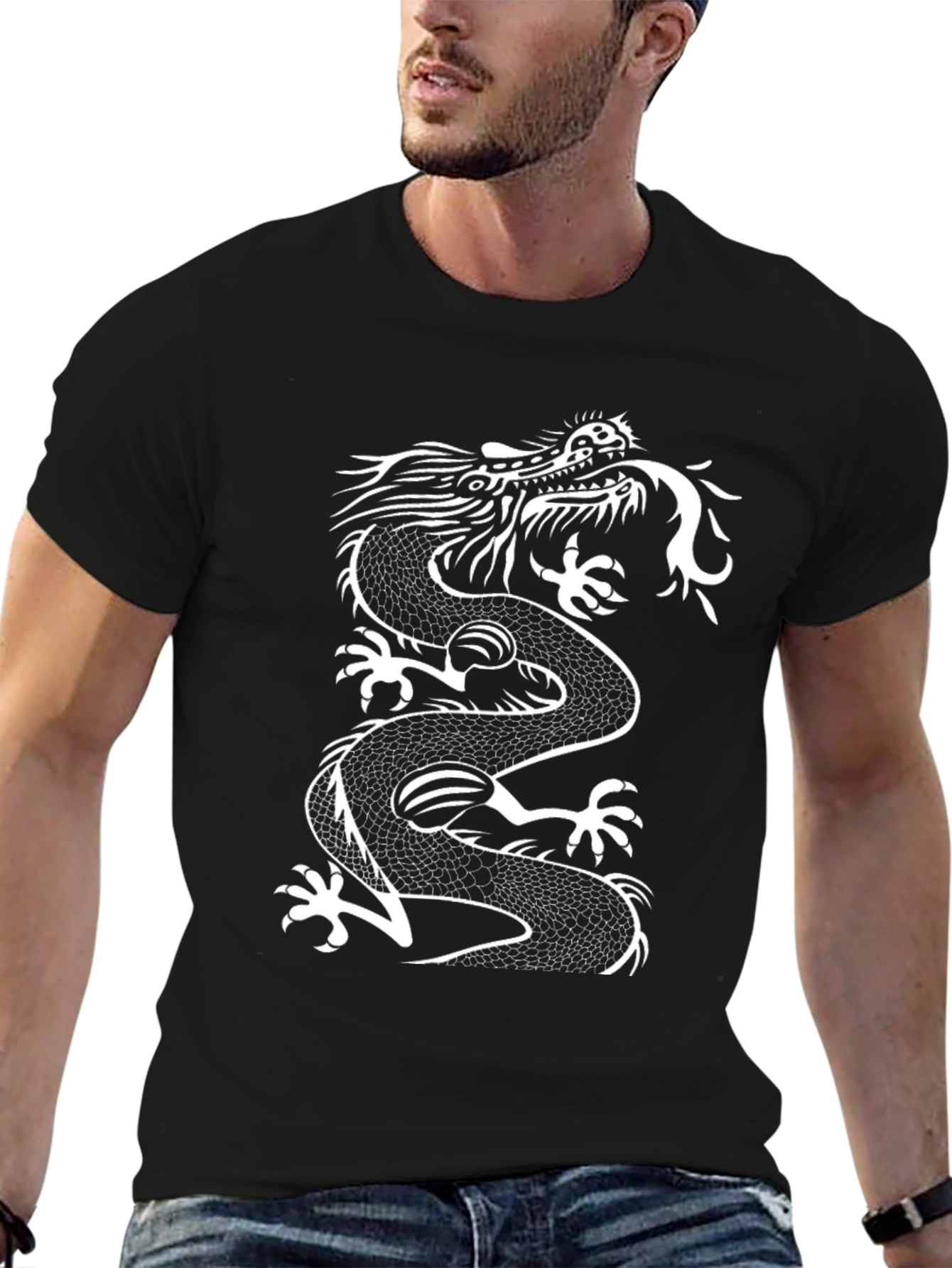 Dragon Graphic Tee - Mens Black Cotton T-Shirt