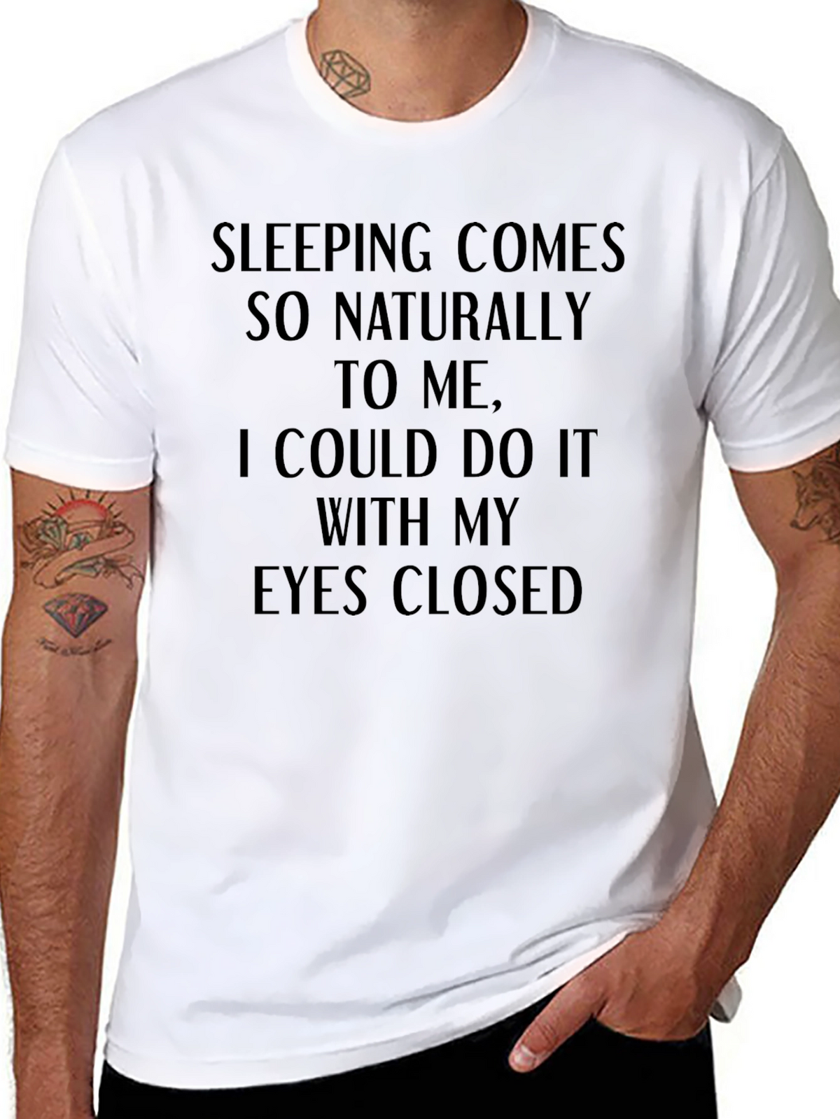 Funny Sleeping T-Shirt - Eyes Closed Slogan