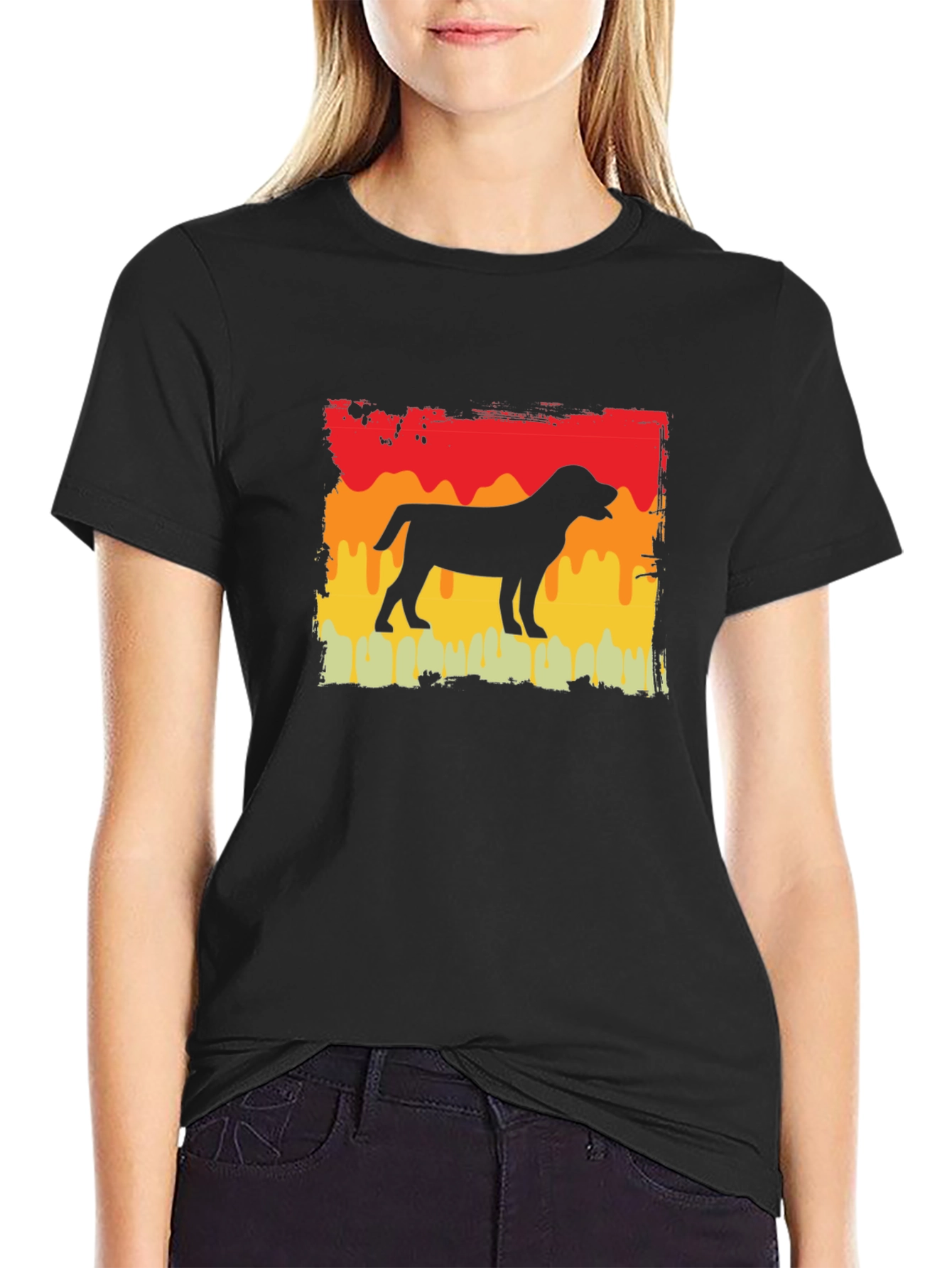 Dog Silhouette Retro Graphic T-Shirt