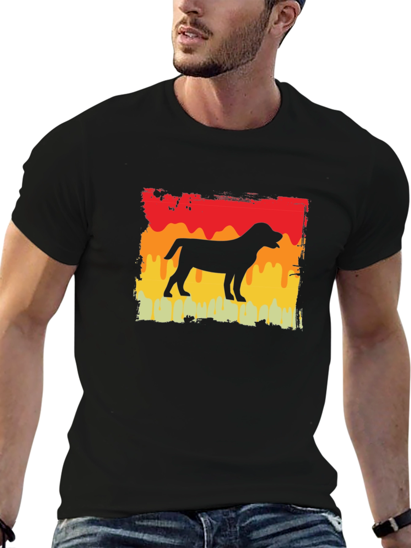 Dog Silhouette Retro Graphic T-Shirt