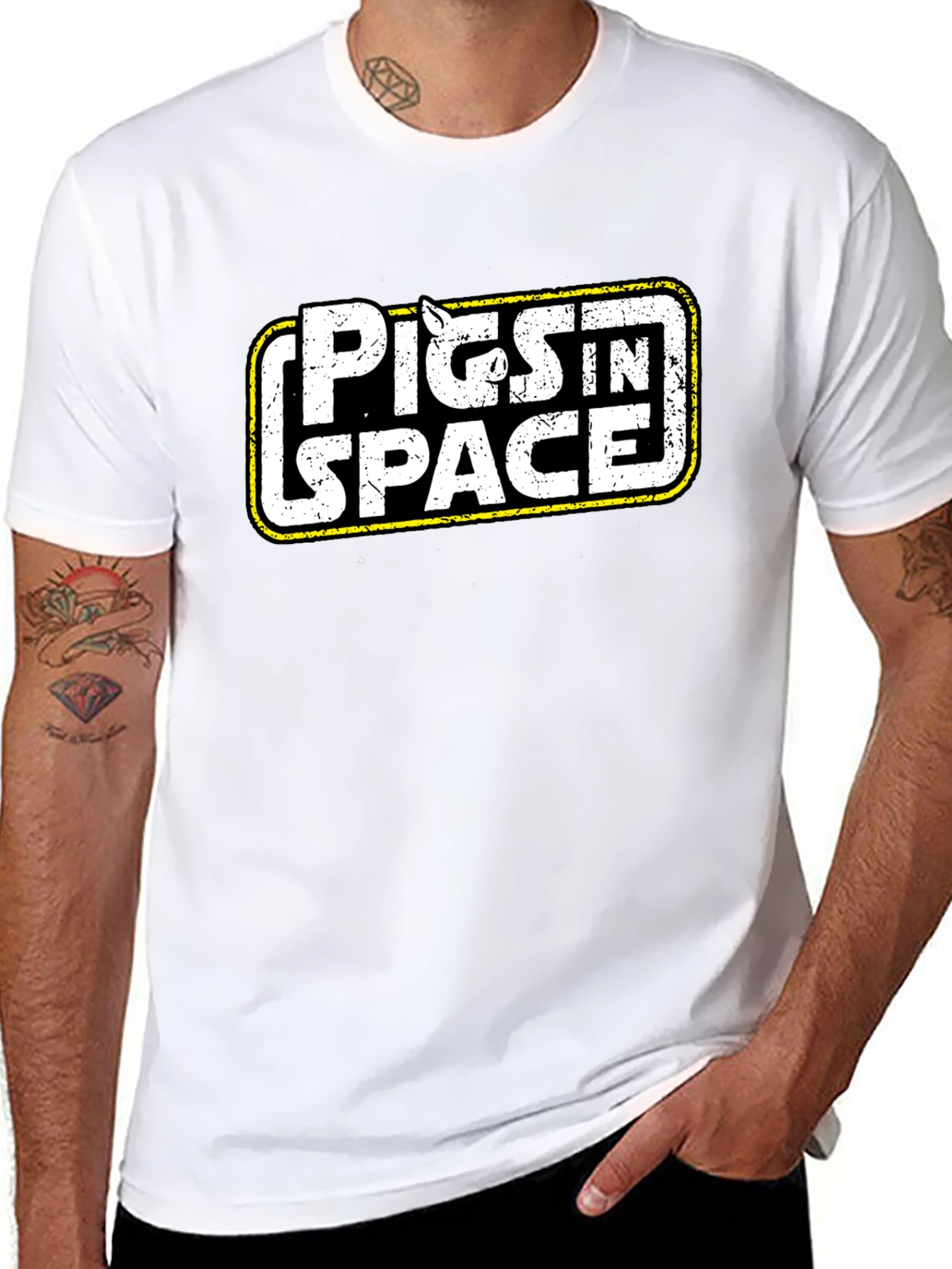 Pigs in Space Graphic T-Shirt - Black Cotton Blend