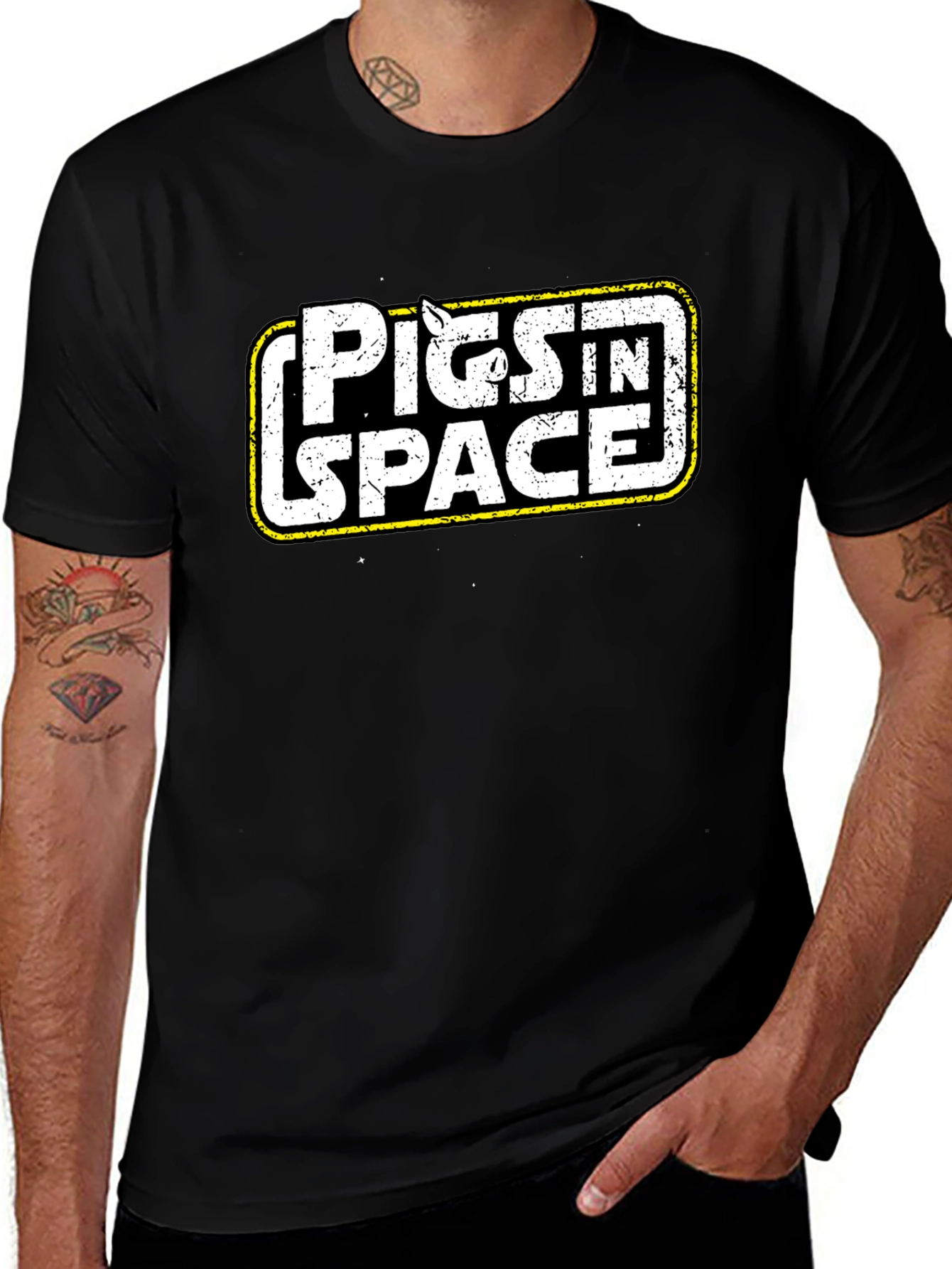 Pigs in Space Graphic T-Shirt - Black Cotton Blend