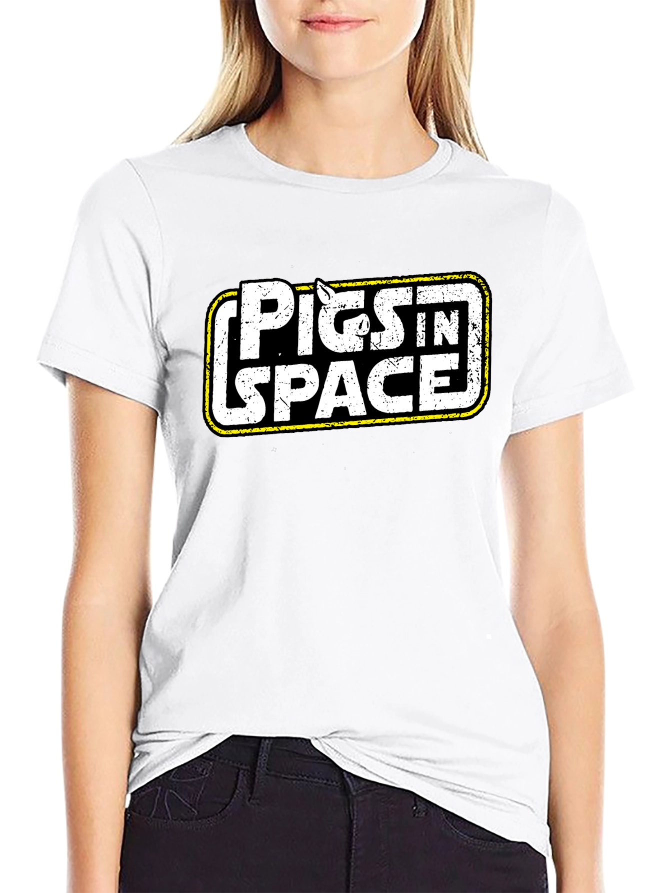 Pigs in Space Graphic T-Shirt - Black Cotton Blend