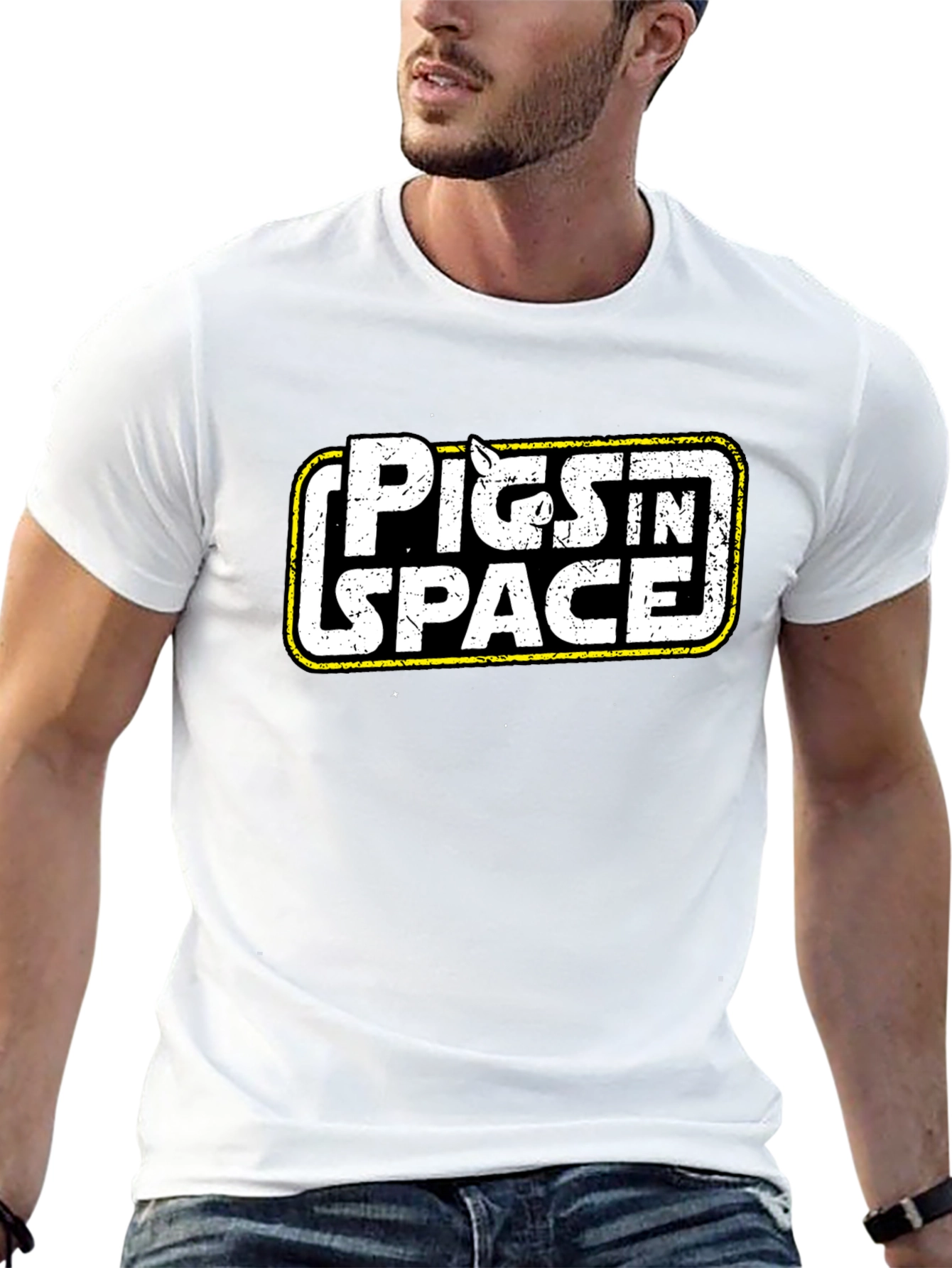 Pigs in Space Graphic T-Shirt - Black Cotton Blend