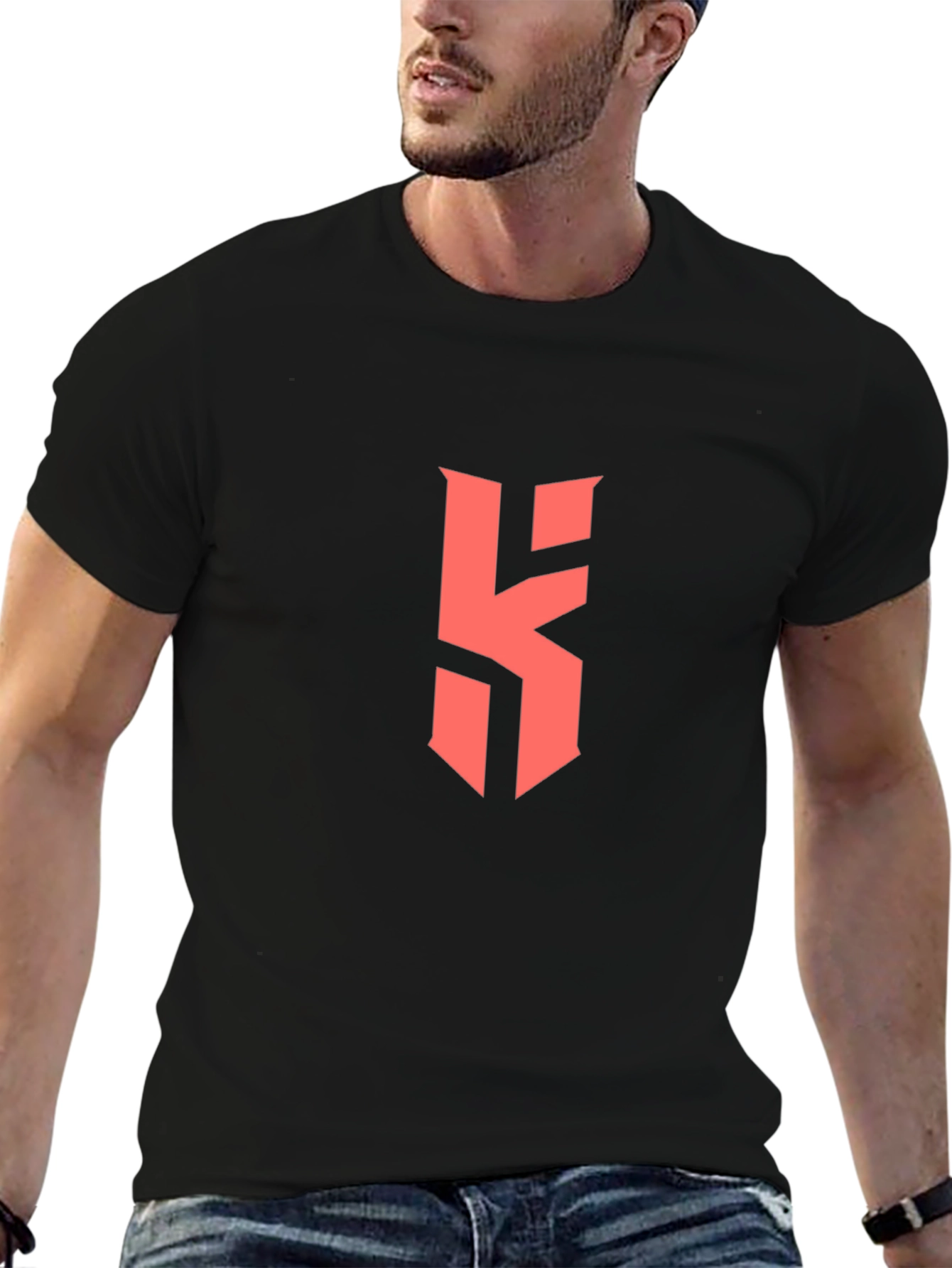 Black T-Shirt with Bold Red Letter Logo