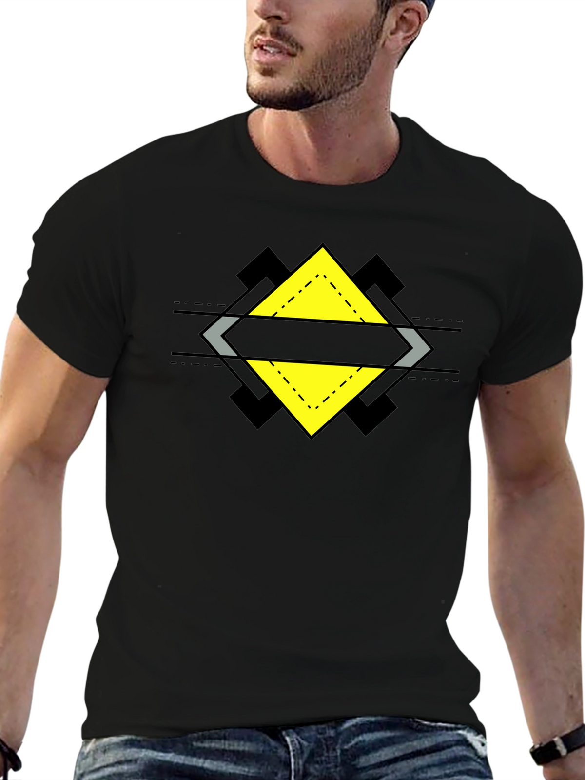 Geometric Diamond Design Black T-Shirt