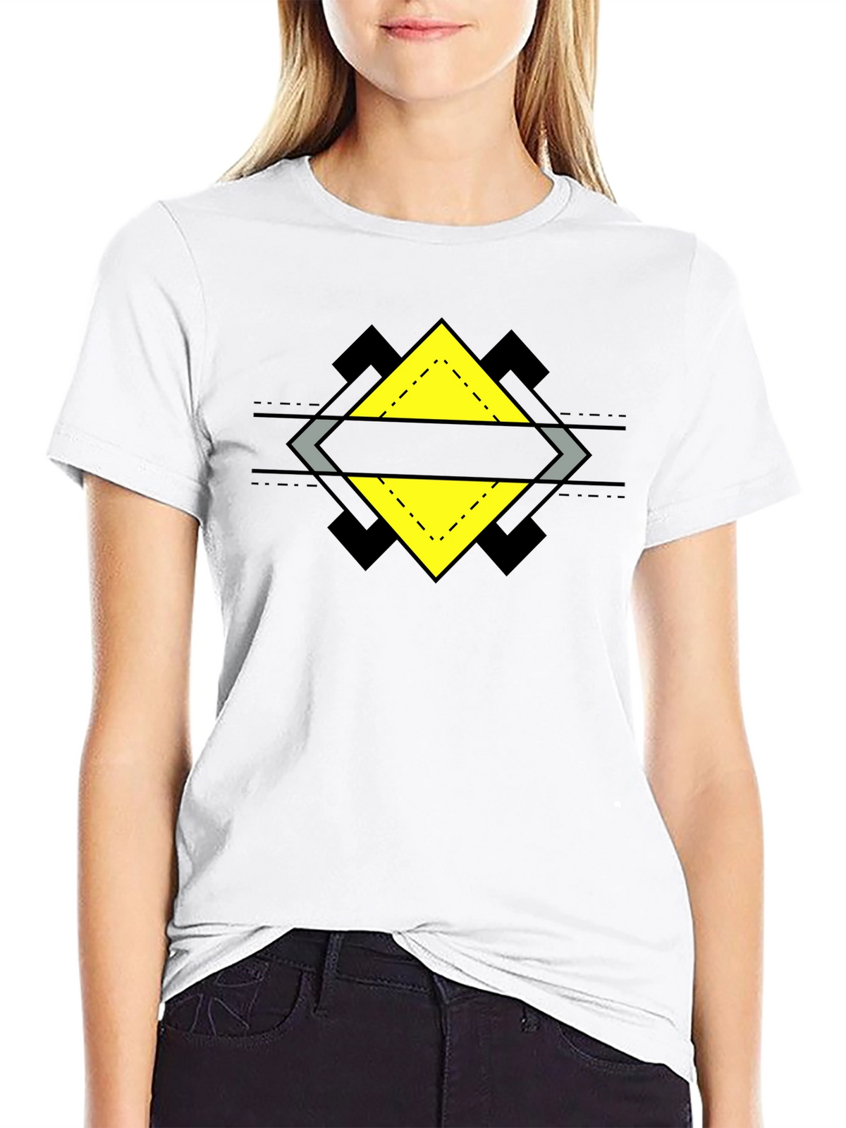 Geometric Diamond Design Black T-Shirt