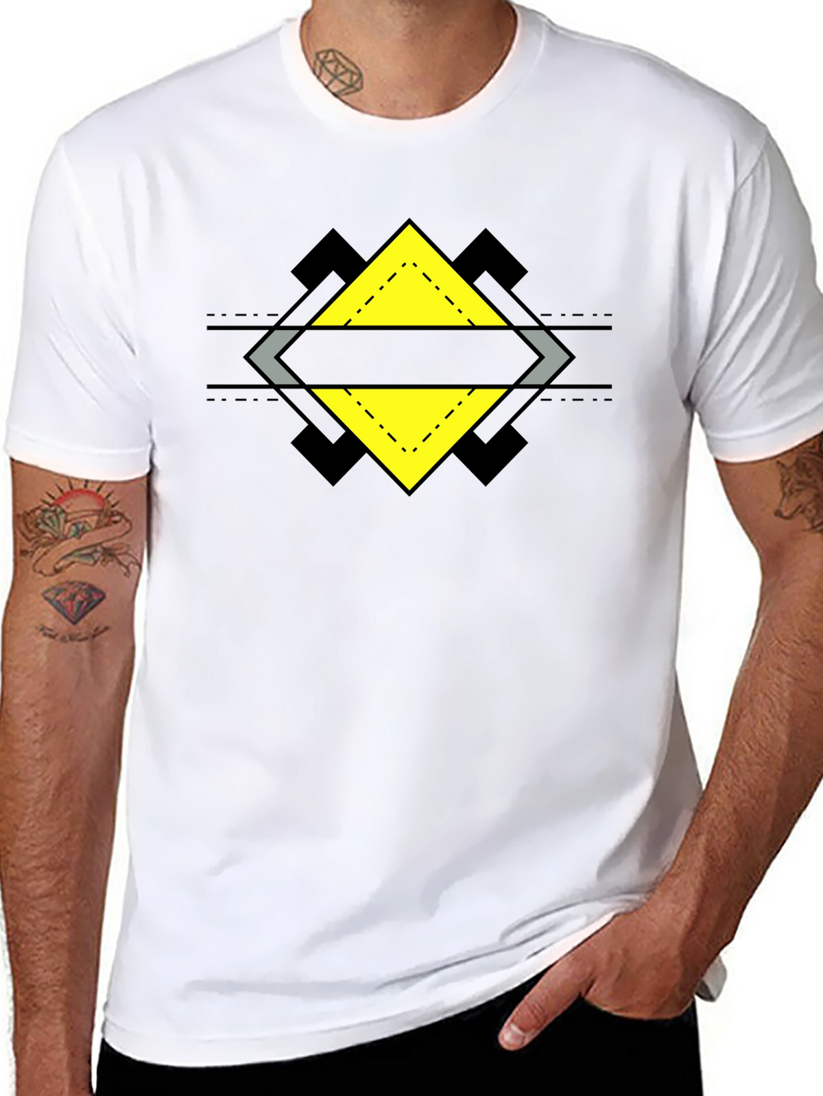 Geometric Diamond Design Black T-Shirt