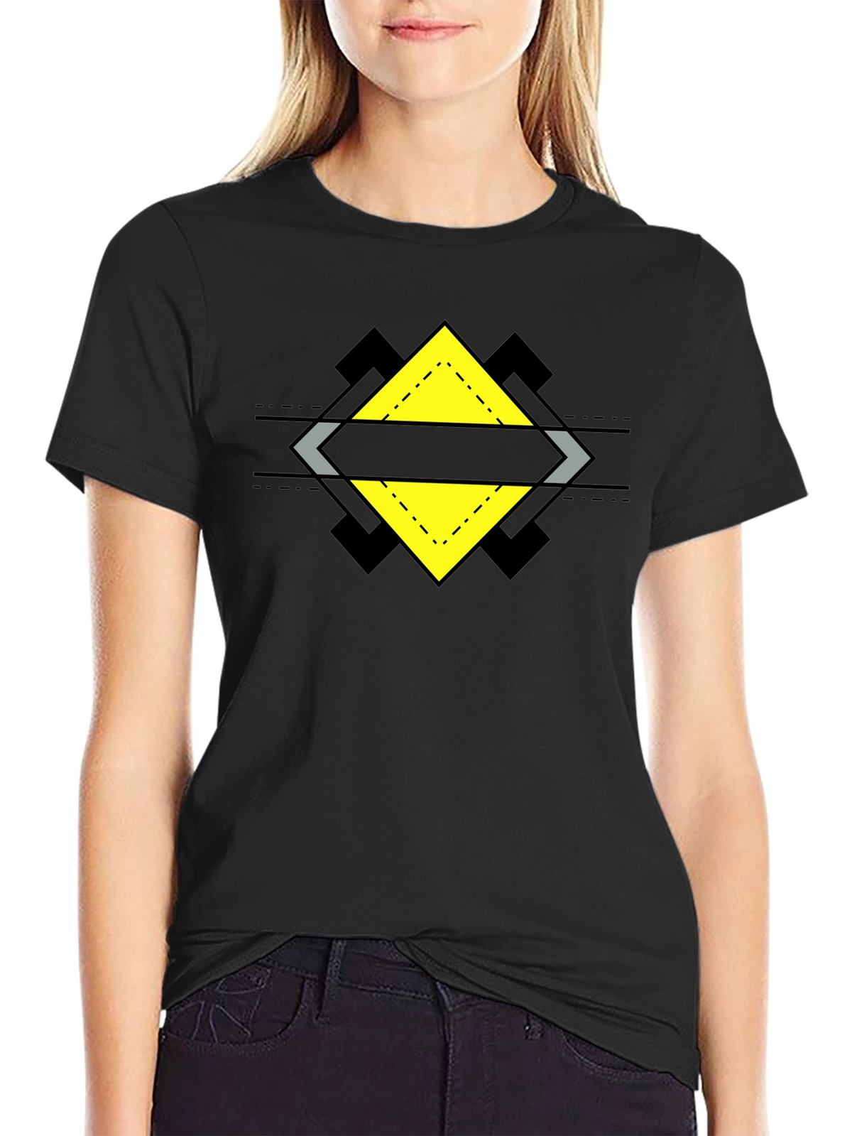 Geometric Diamond Design Black T-Shirt