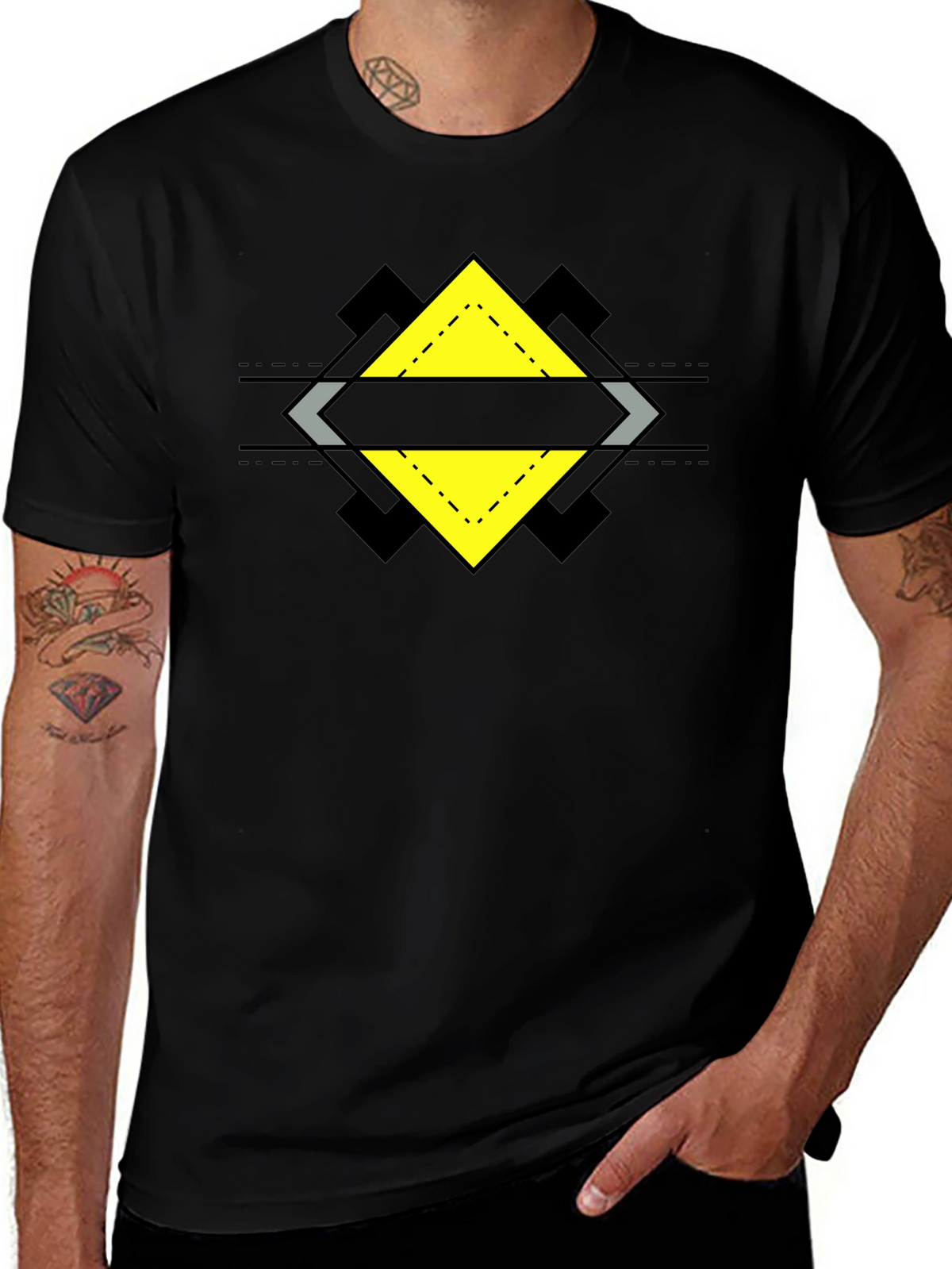 Geometric Diamond Design Black T-Shirt