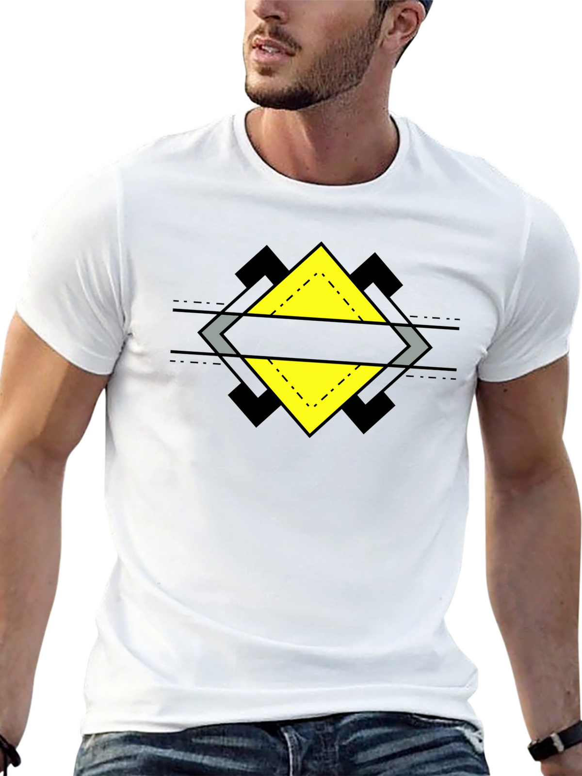 Geometric Diamond Design Black T-Shirt