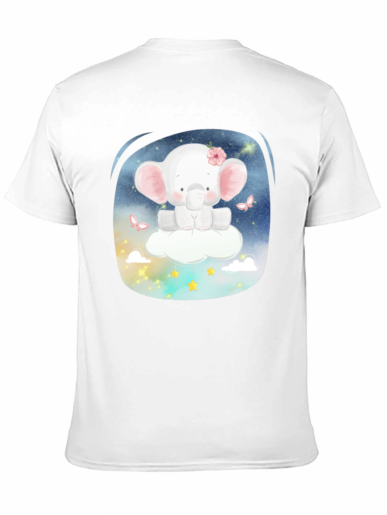 Cute Elephant on Cloud T-Shirt - Black
