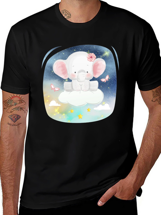 Cute Elephant on Cloud T-Shirt - Black
