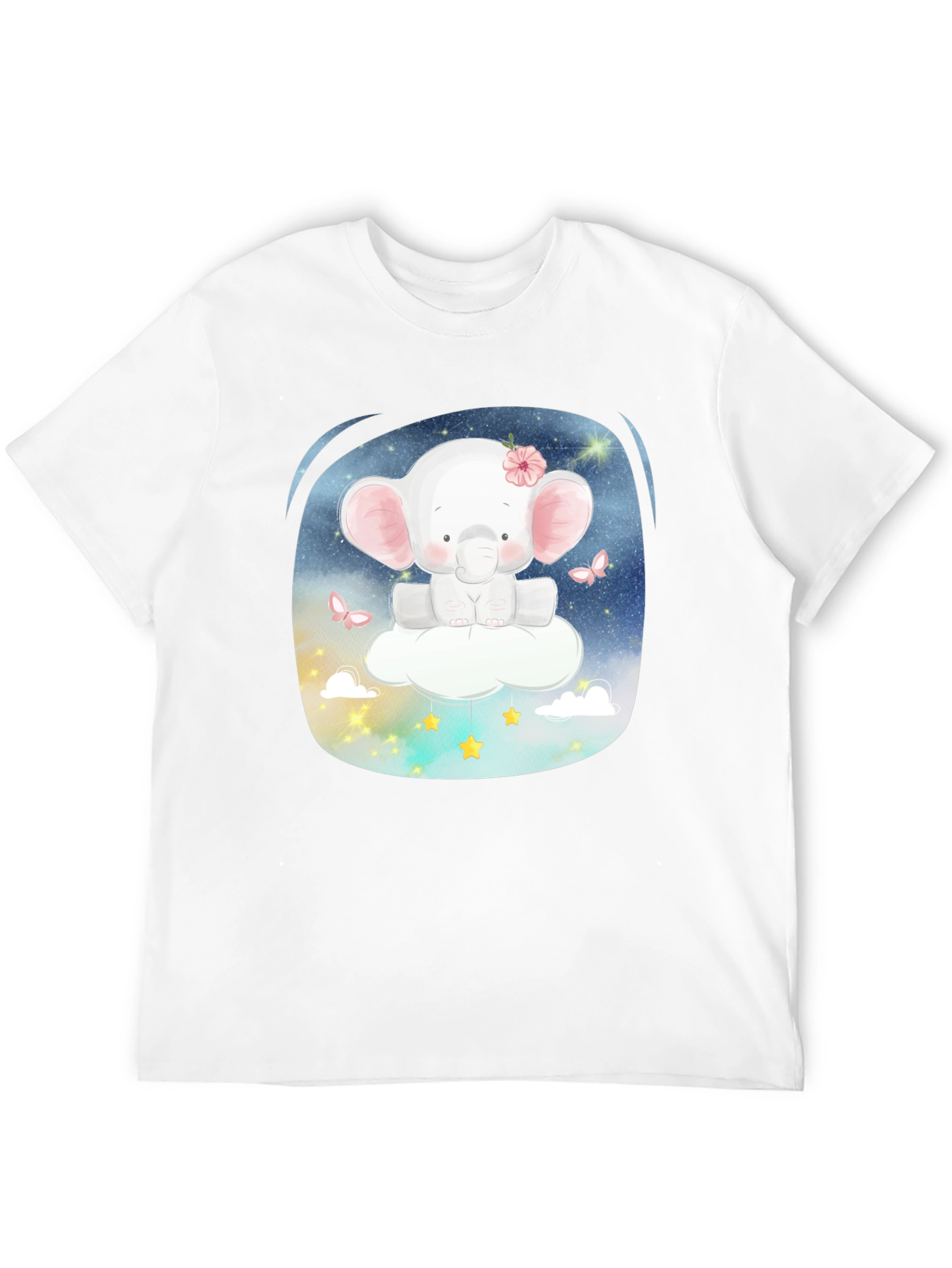Cute Elephant on Cloud T-Shirt - Black