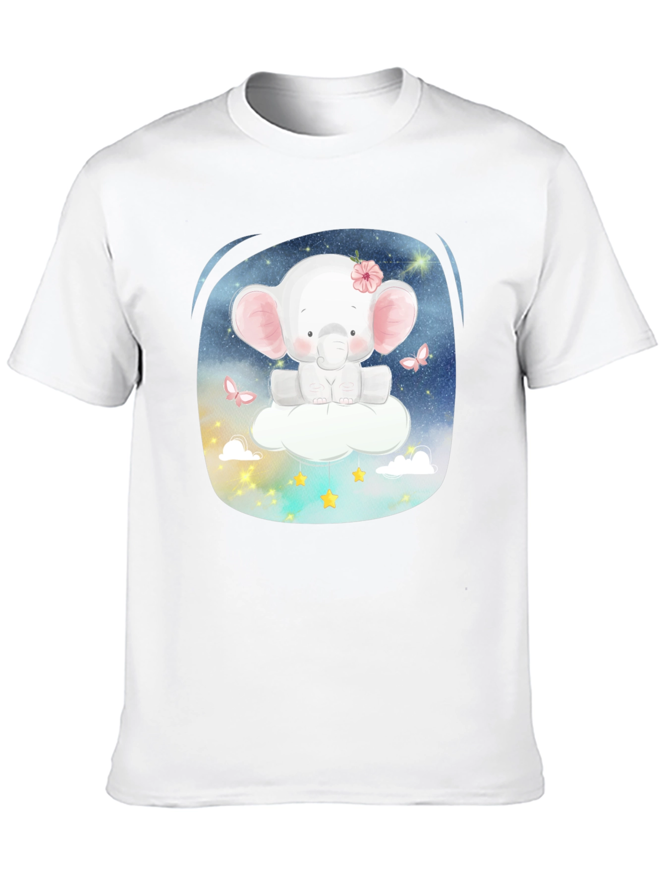 Cute Elephant on Cloud T-Shirt - Black