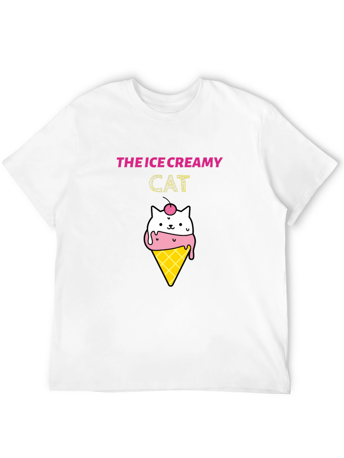 Ice Creamy Cat Graphic Black T-Shirt