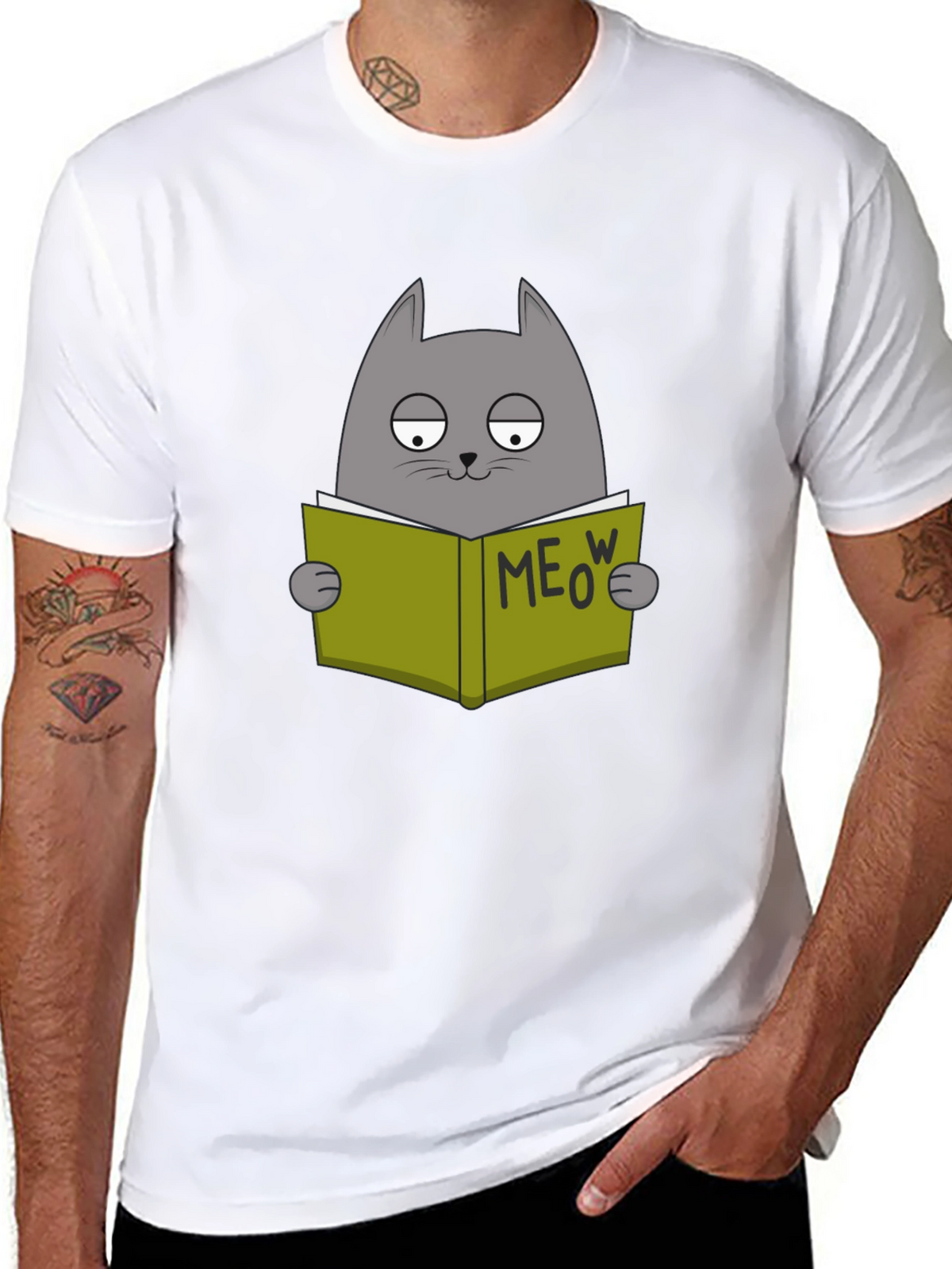 Cat Reading Book Meow T-Shirt