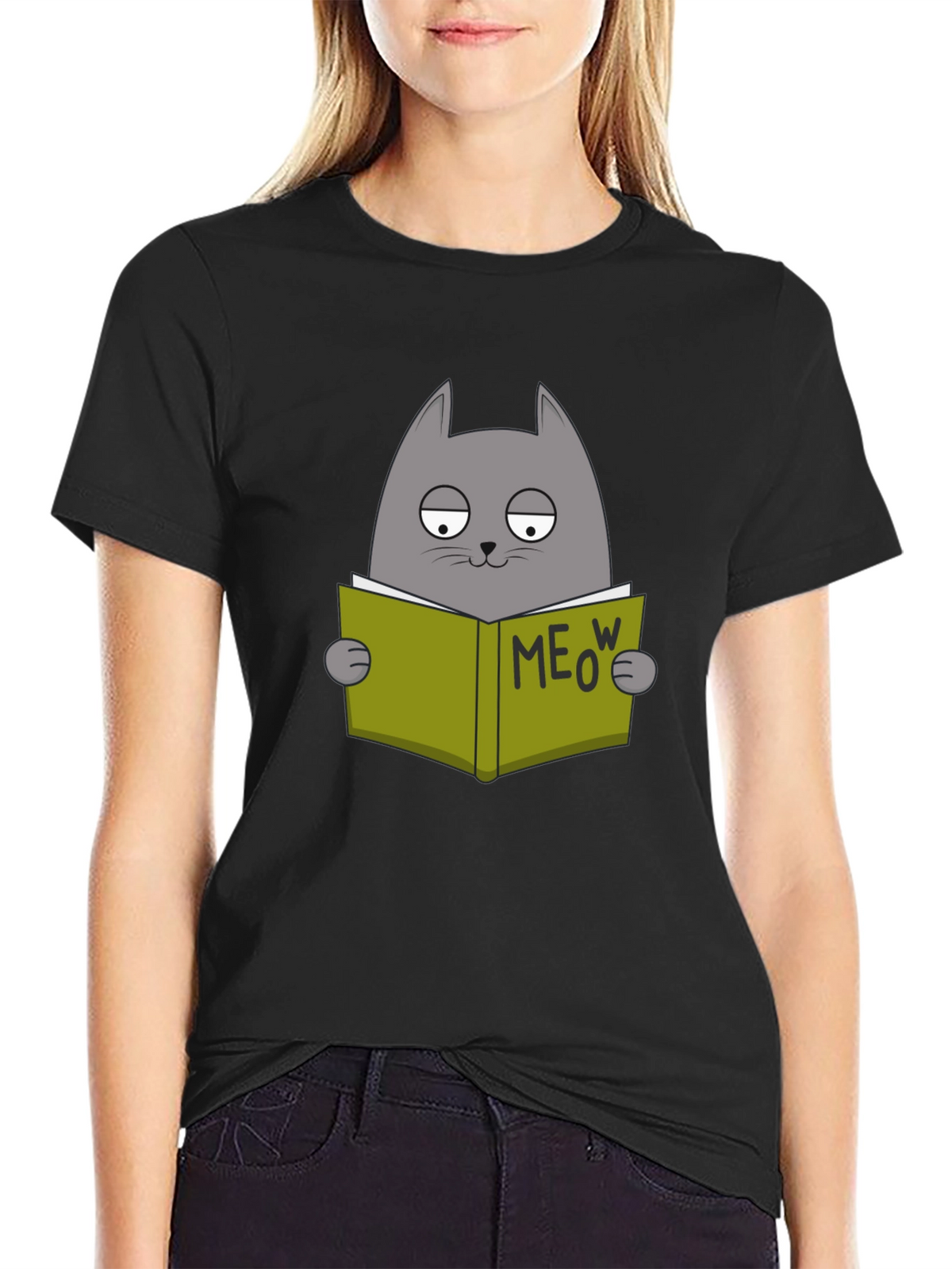 Cat Reading Book Meow T-Shirt