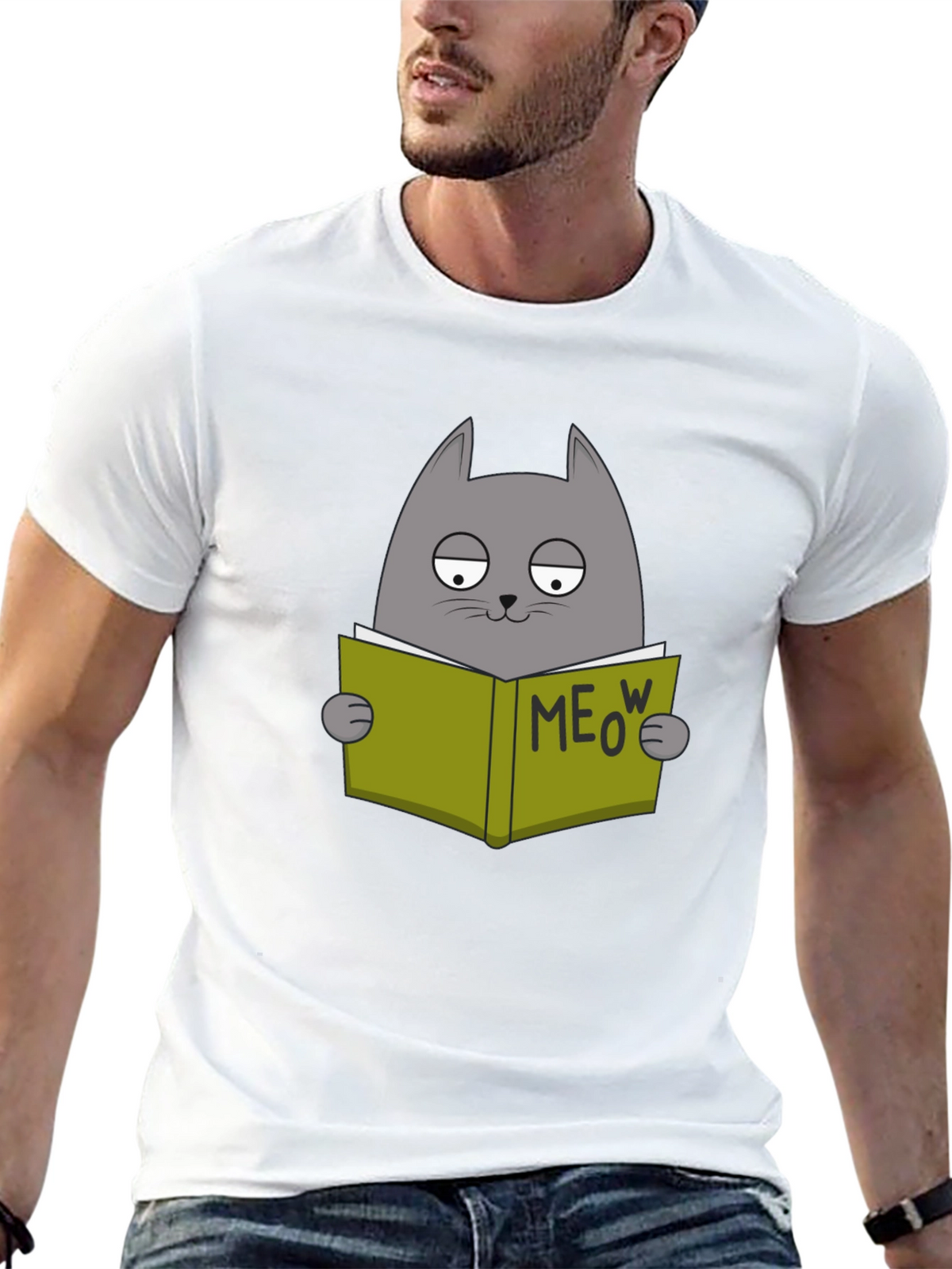 Cat Reading Book Meow T-Shirt