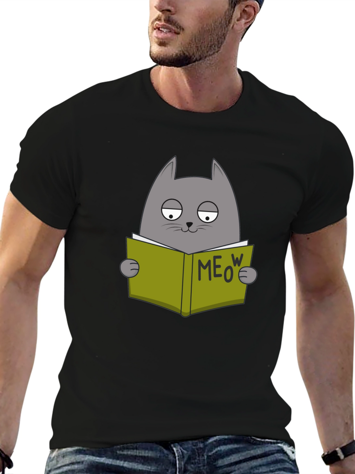 Cat Reading Book Meow T-Shirt