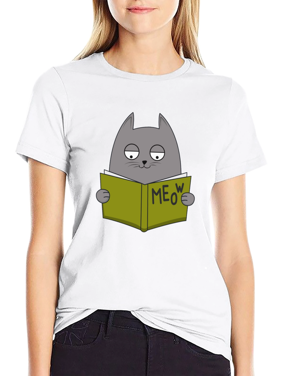 Cat Reading Book Meow T-Shirt