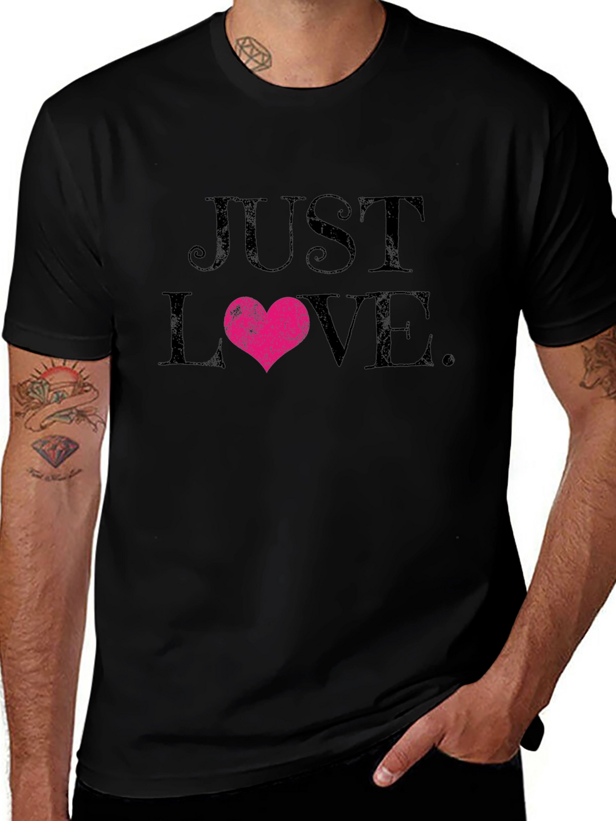 Just Love Heart Graphic Black T-Shirt
