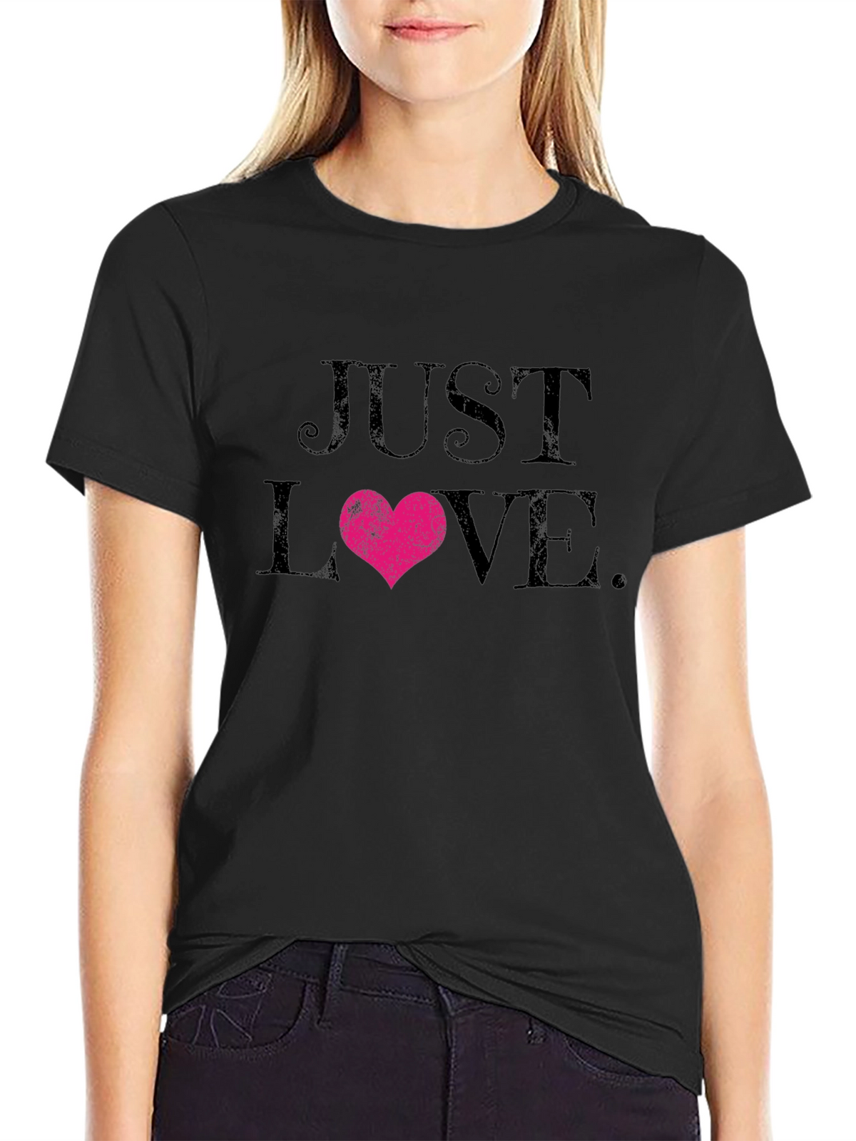 Just Love Heart Graphic Black T-Shirt
