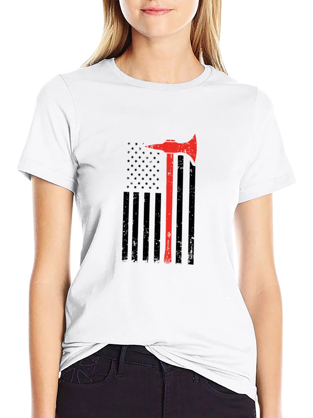 Firefighter Axe Flag T-Shirt - Patriotic Fireman Tee