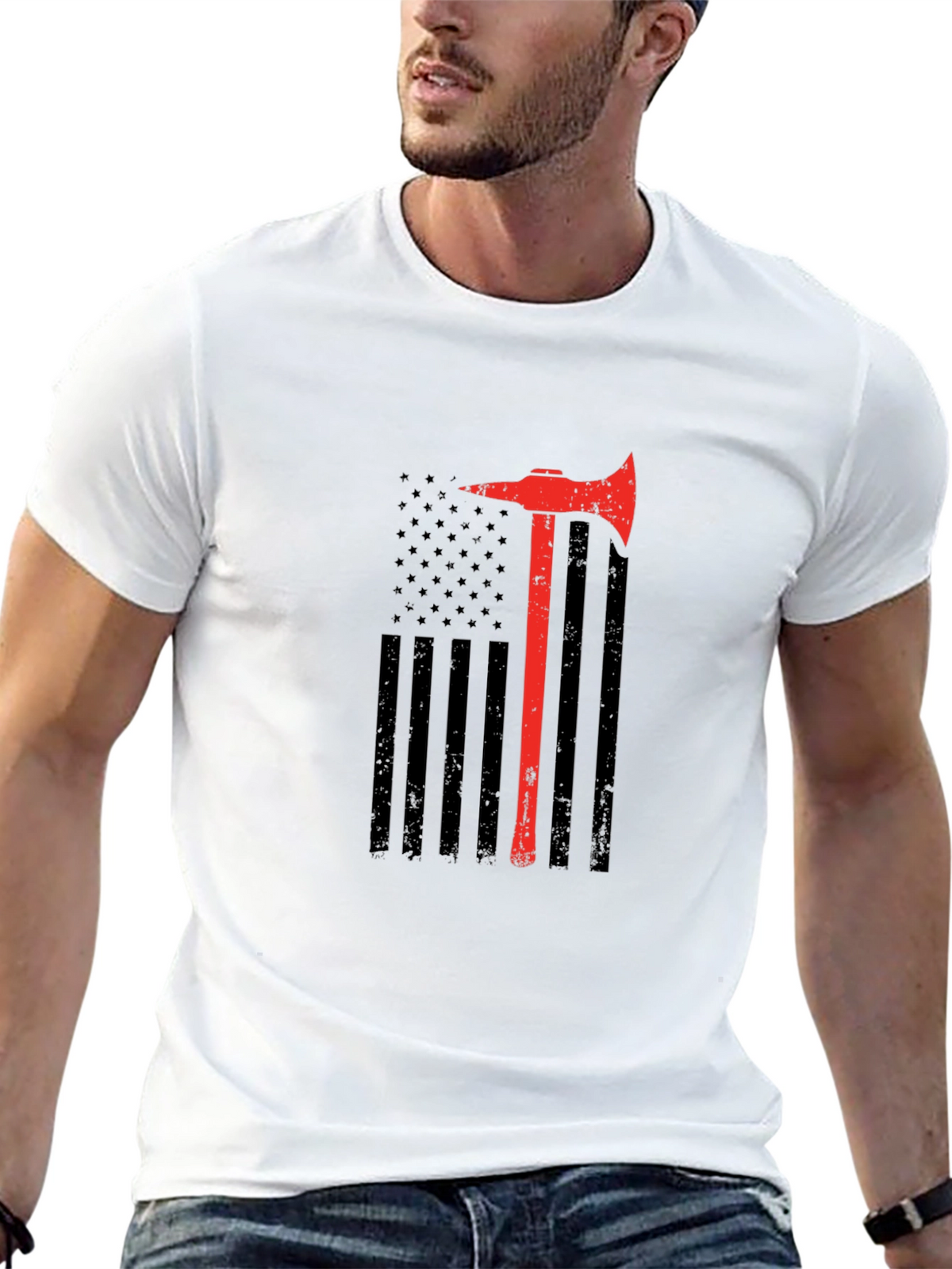 Firefighter Axe Flag T-Shirt - Patriotic Fireman Tee