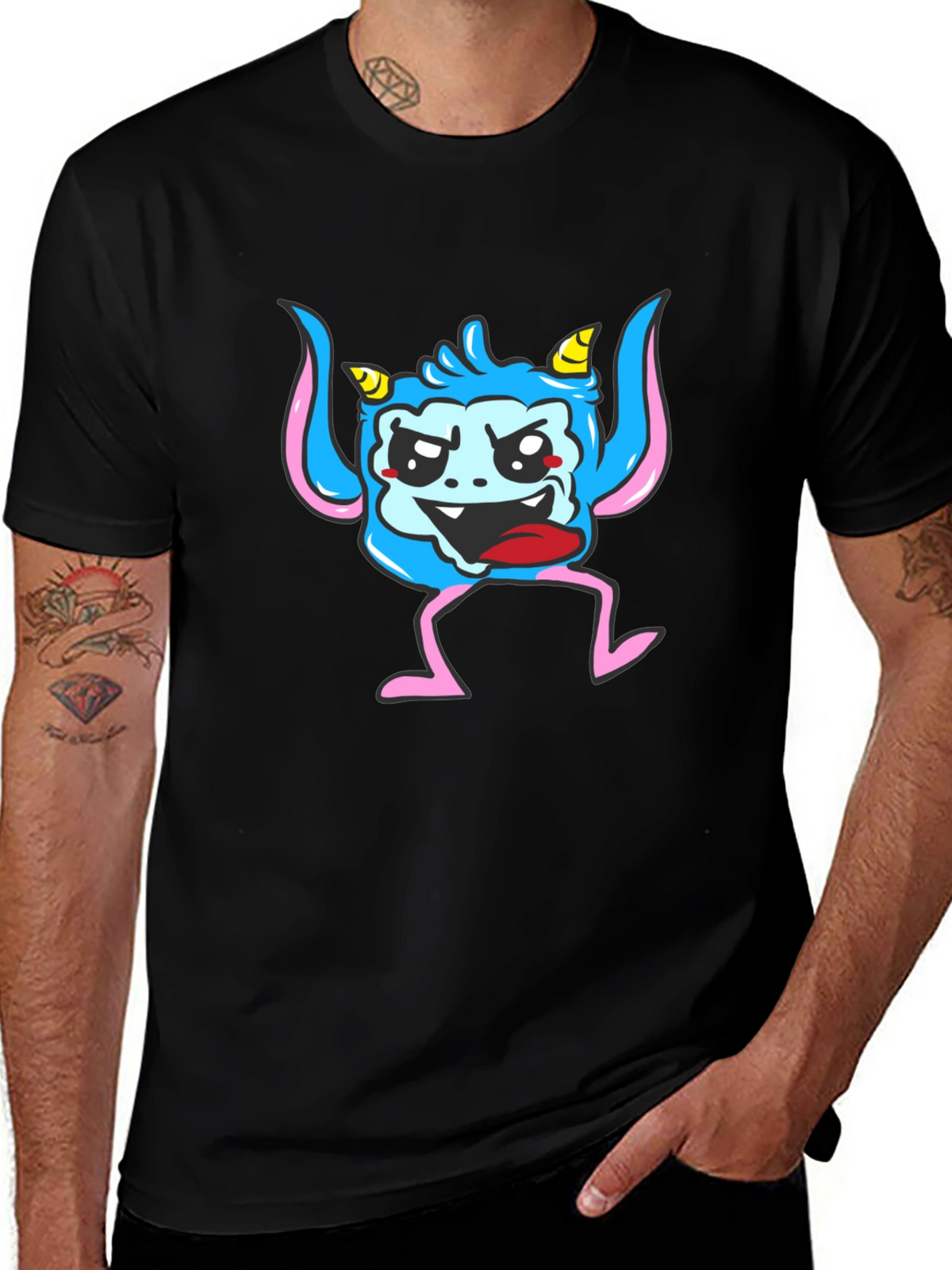 Monster Graphic Print Black T-Shirt