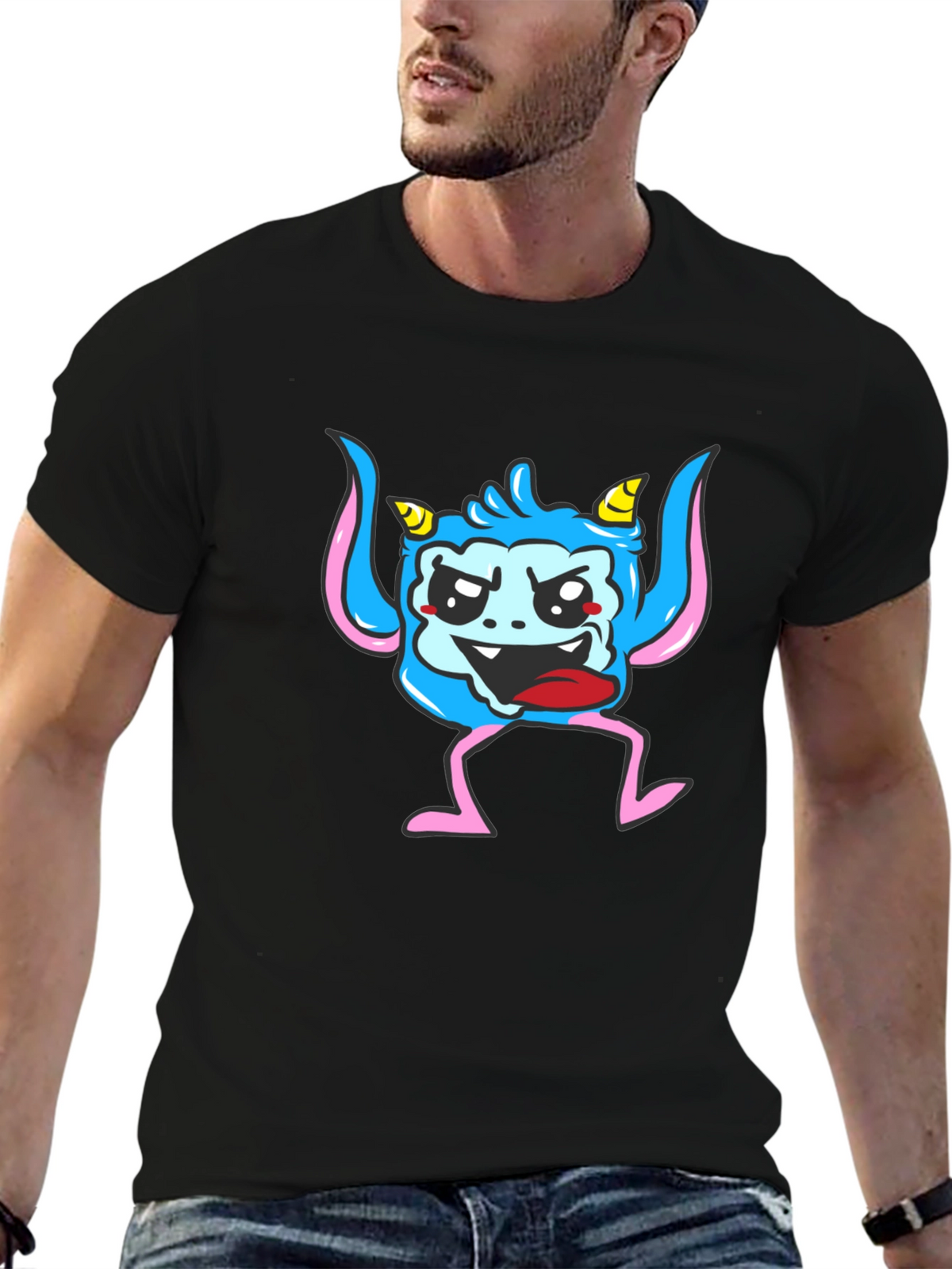 Monster Graphic Print Black T-Shirt