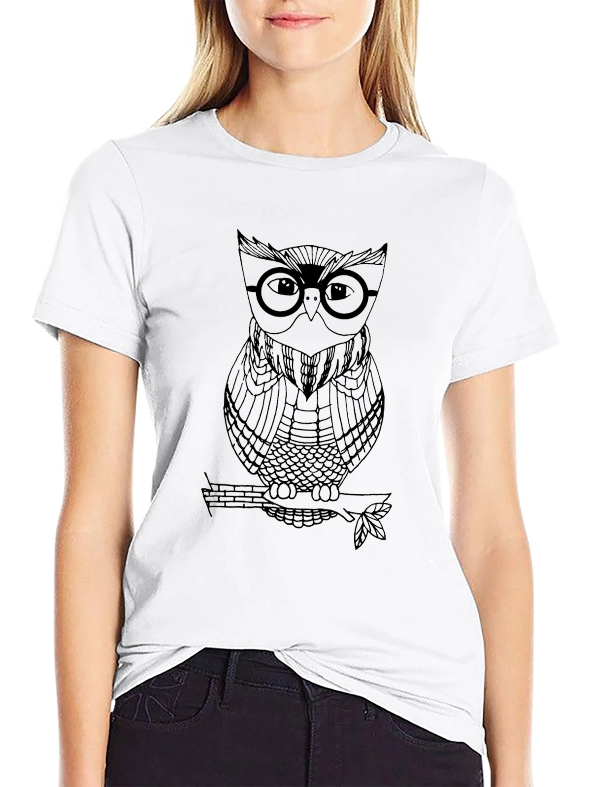 Owl with Glasses Graphic T-Shirt - Mens Black Tee