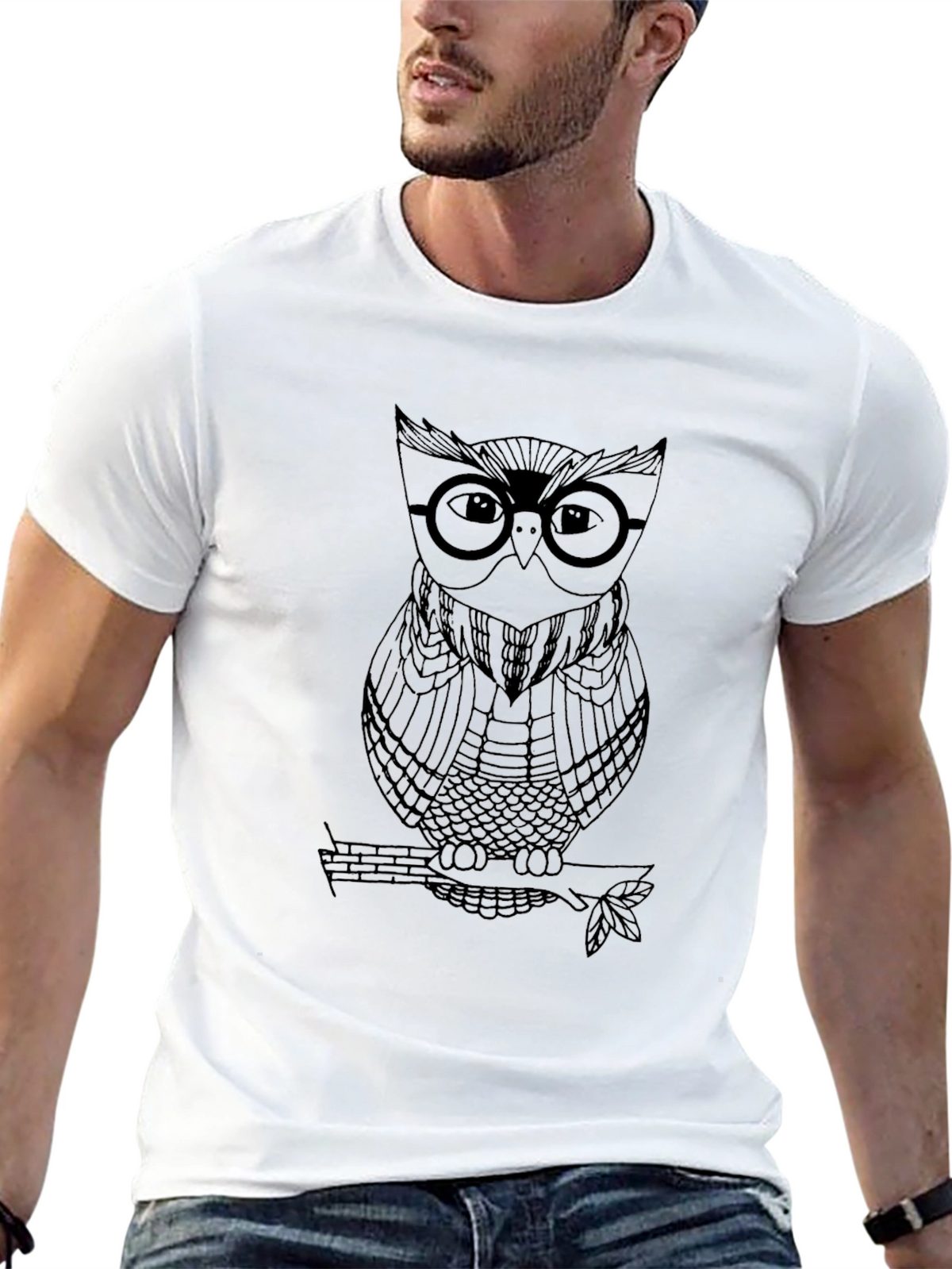 Owl with Glasses Graphic T-Shirt - Mens Black Tee