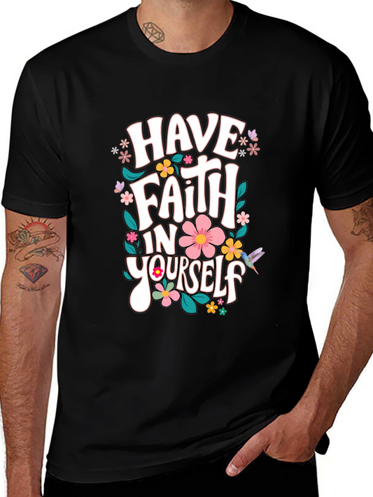 Faith In Yourself T-Shirt Floral Design Black