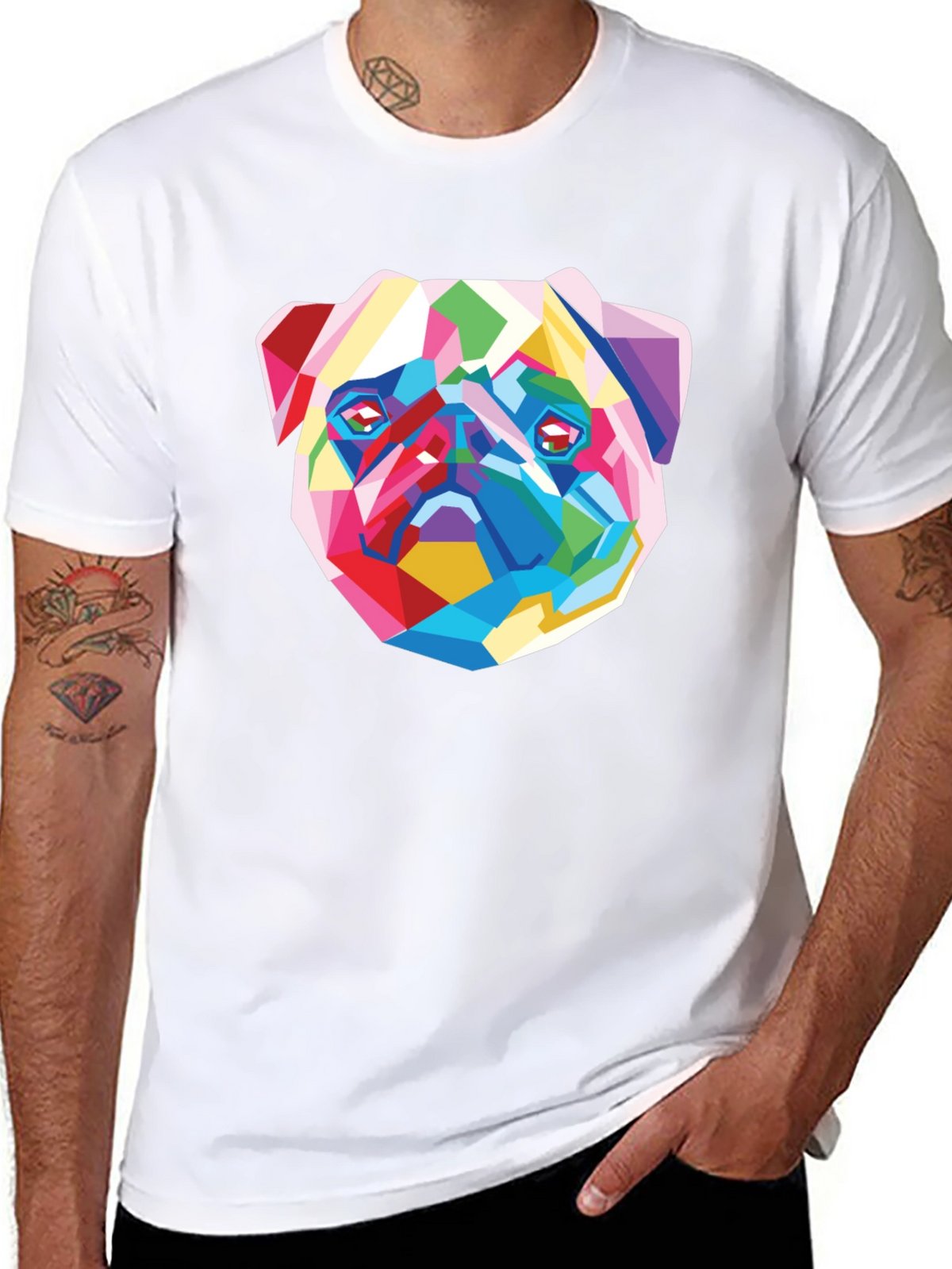 Geometric Pug Graphic Tee - Modern Art Shirt