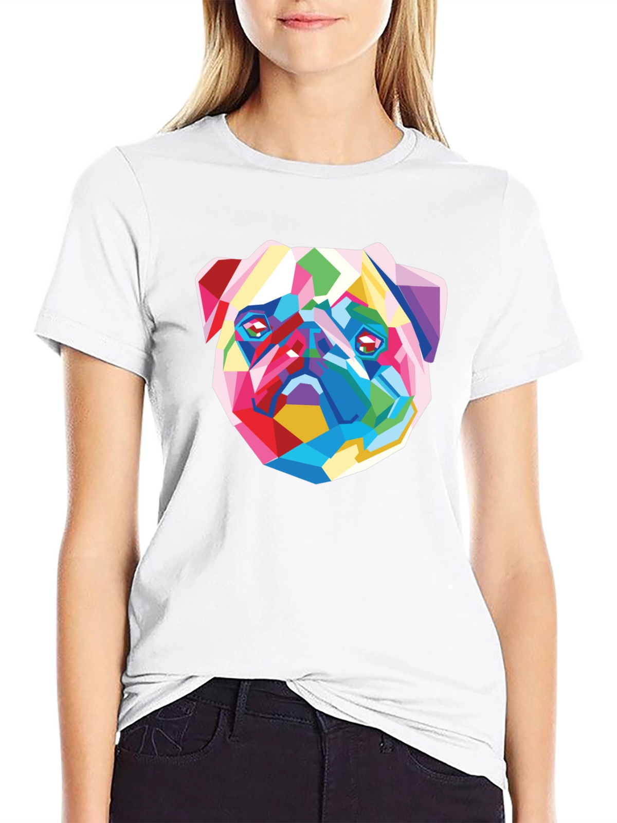 Geometric Pug Graphic Tee - Modern Art Shirt