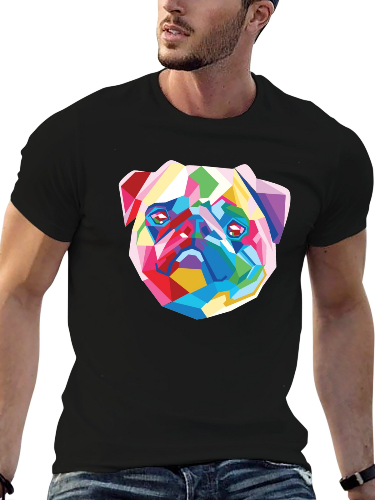 Geometric Pug Graphic Tee - Modern Art Shirt