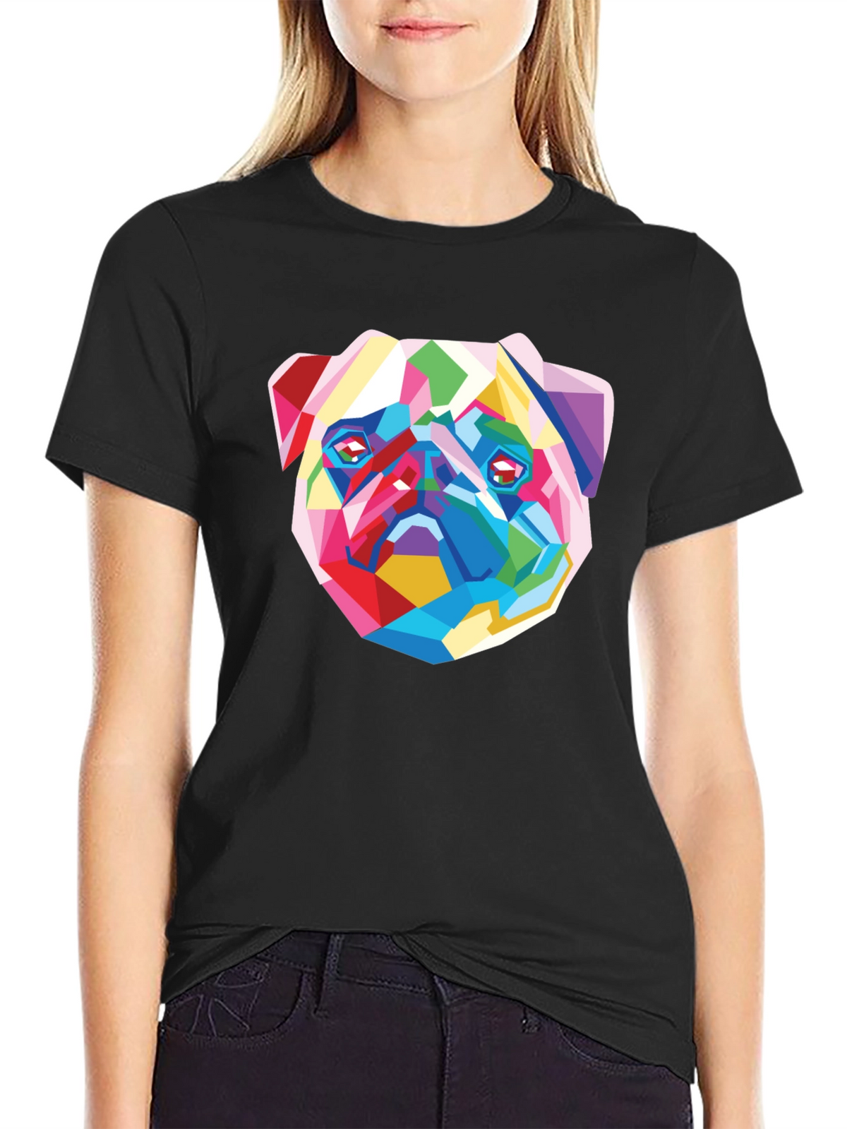 Geometric Pug Graphic Tee - Modern Art Shirt